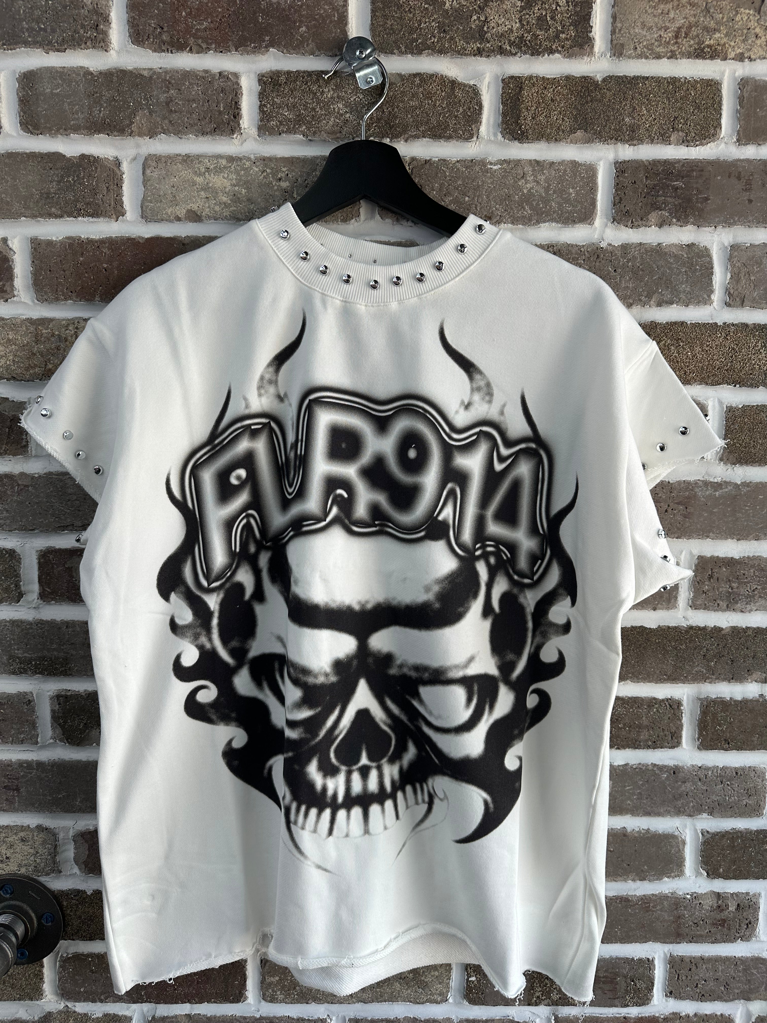Floor914 Crimson Cutoff White Tee