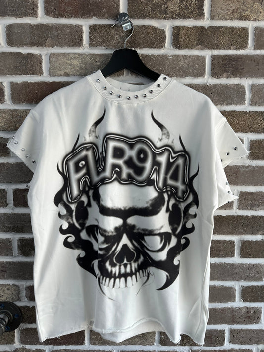 Floor914 Crimson Cutoff White Tee