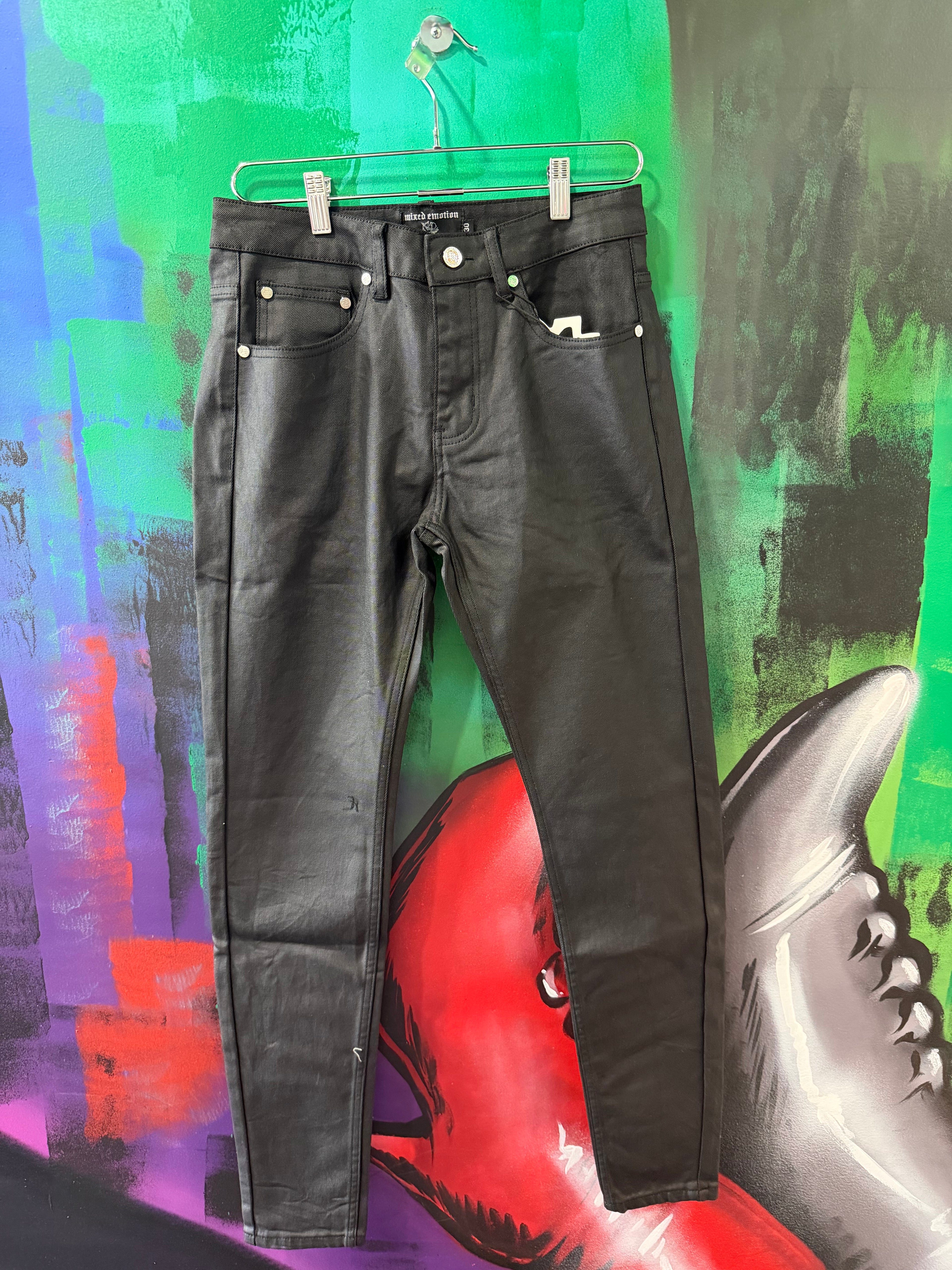 Mixed Emotion Blackout Wax Denim Jeans