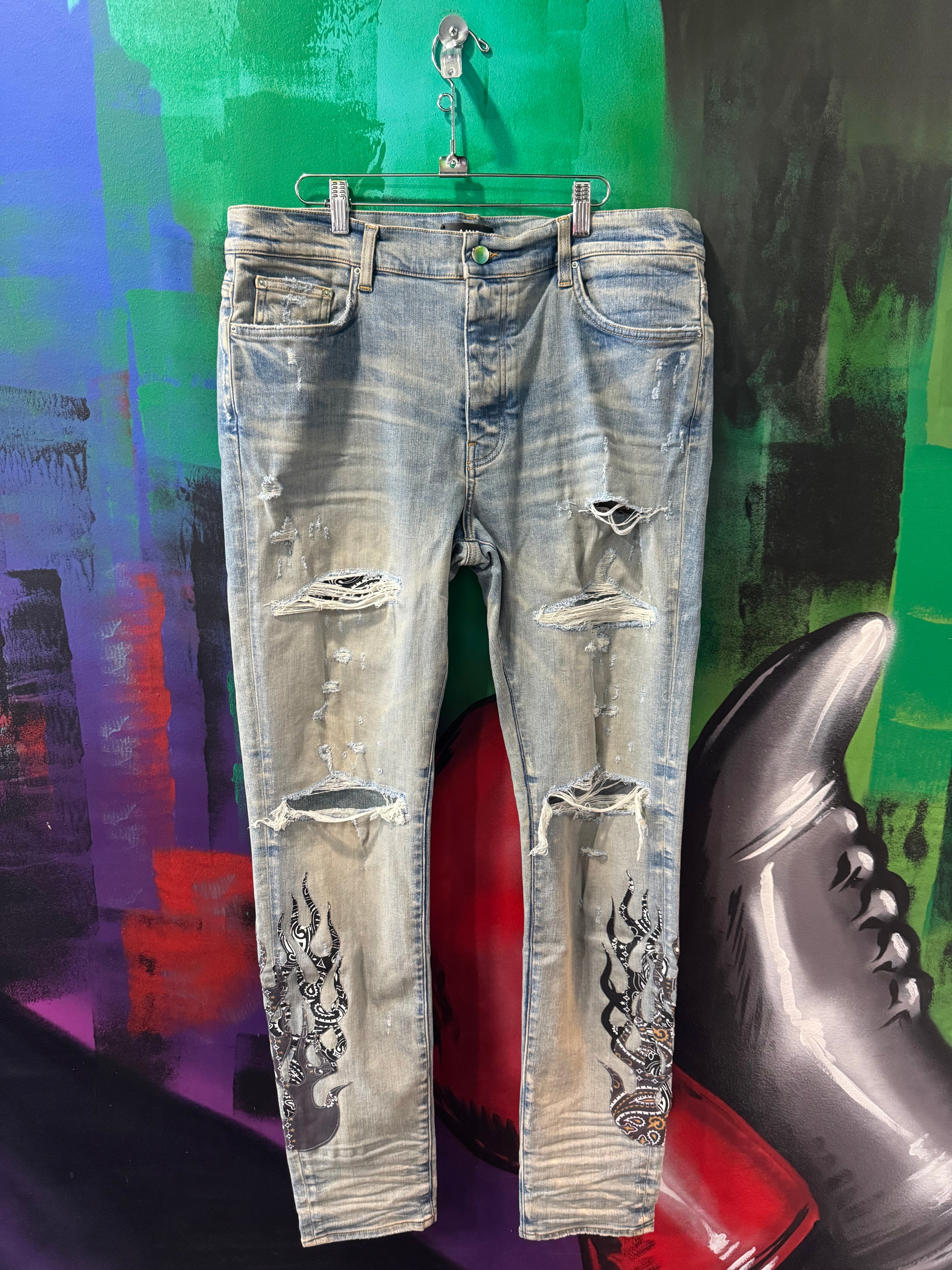 Amiri Clay Indigo Bandana Flame Jeans