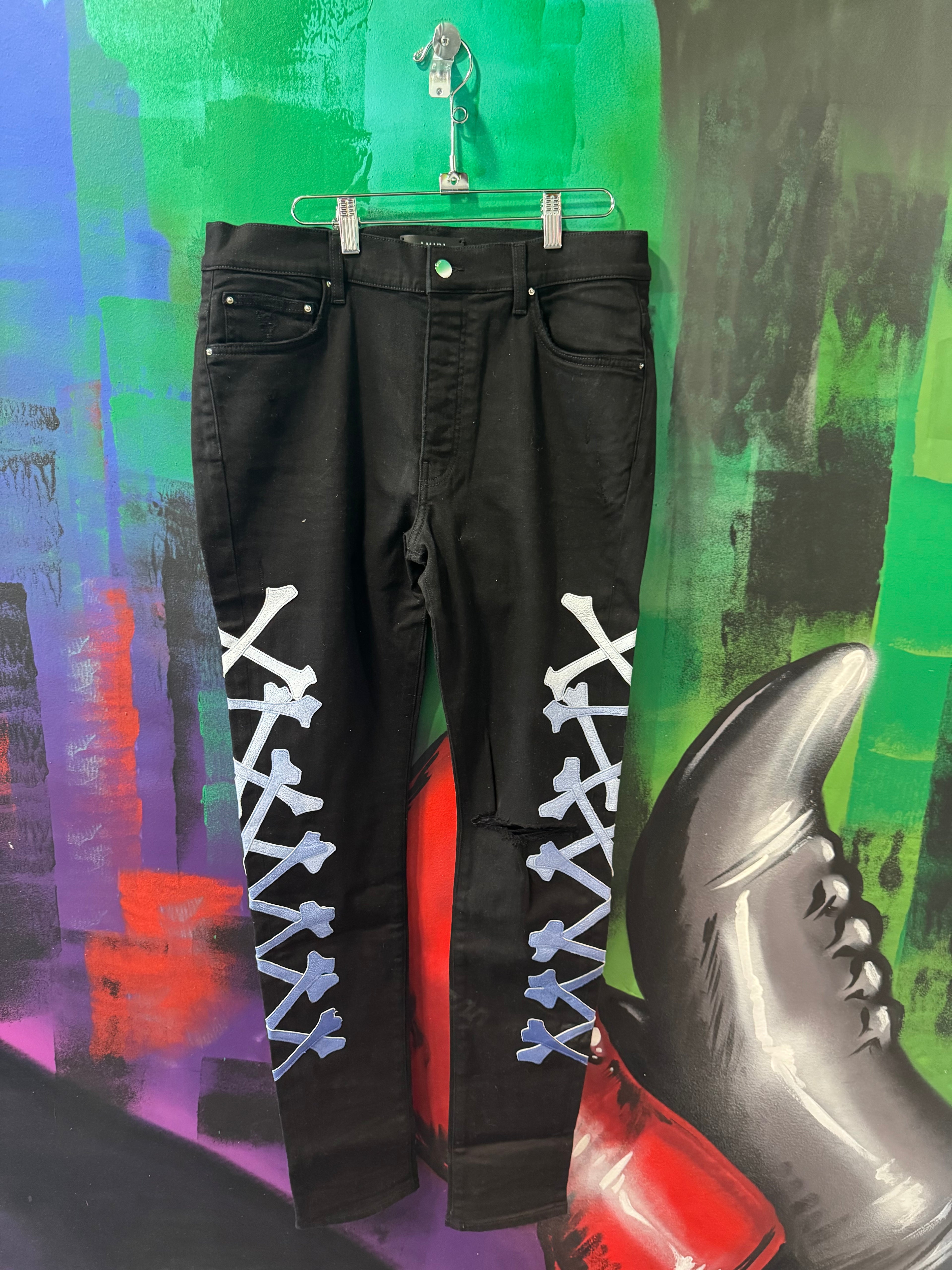 Amiri Blue Gradient Bone Black Skinny Jeans