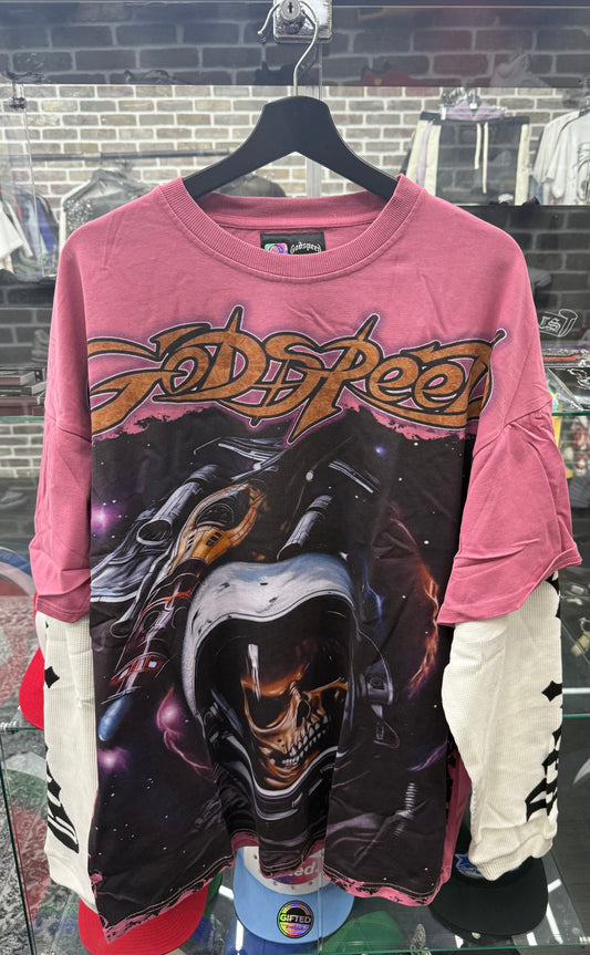 Godspeed Space Traveler Layered Longsleeve Pink Tee