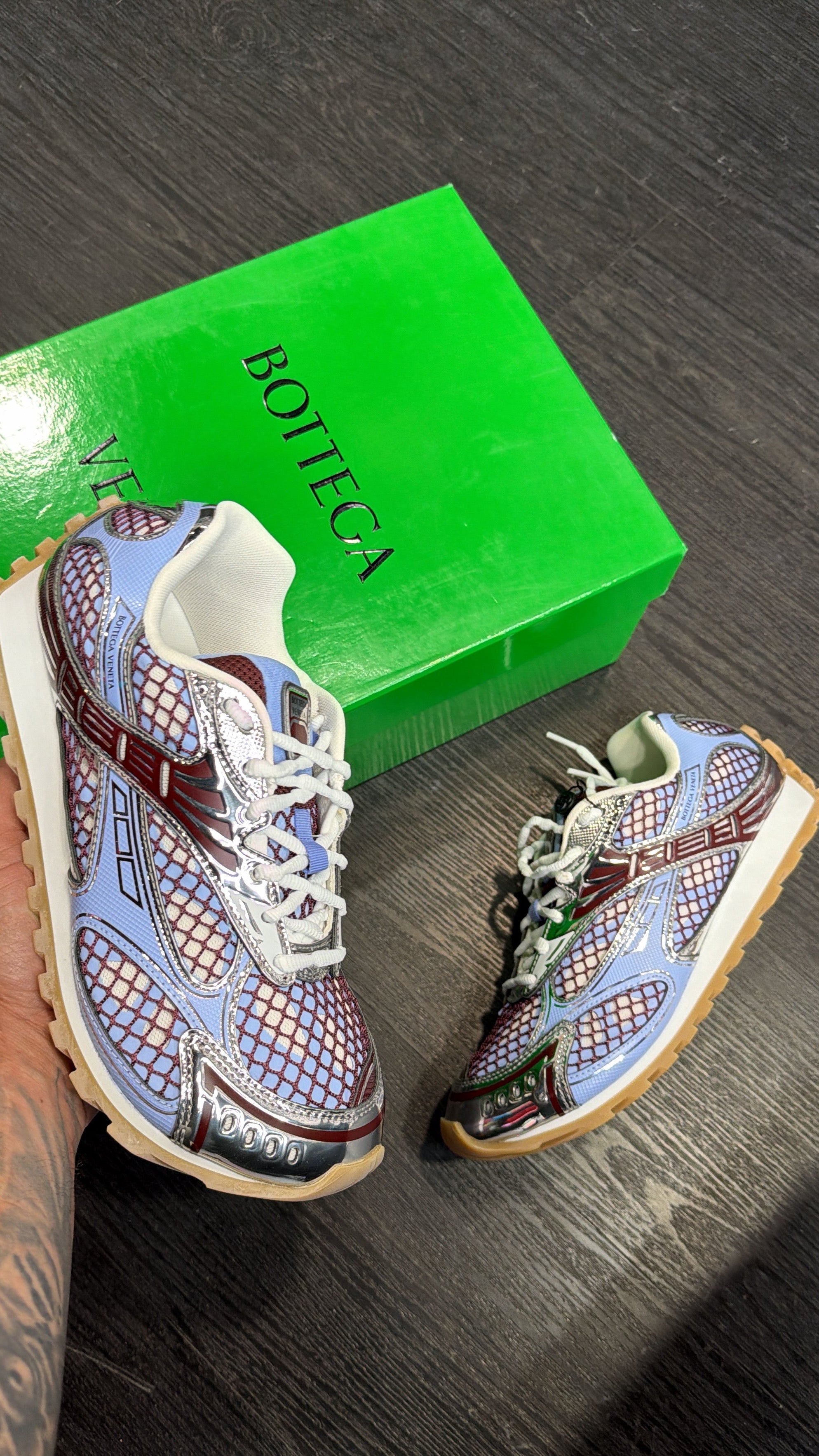 Bottega Veneta Baby Blue & Burgundy Orbit Sneakers