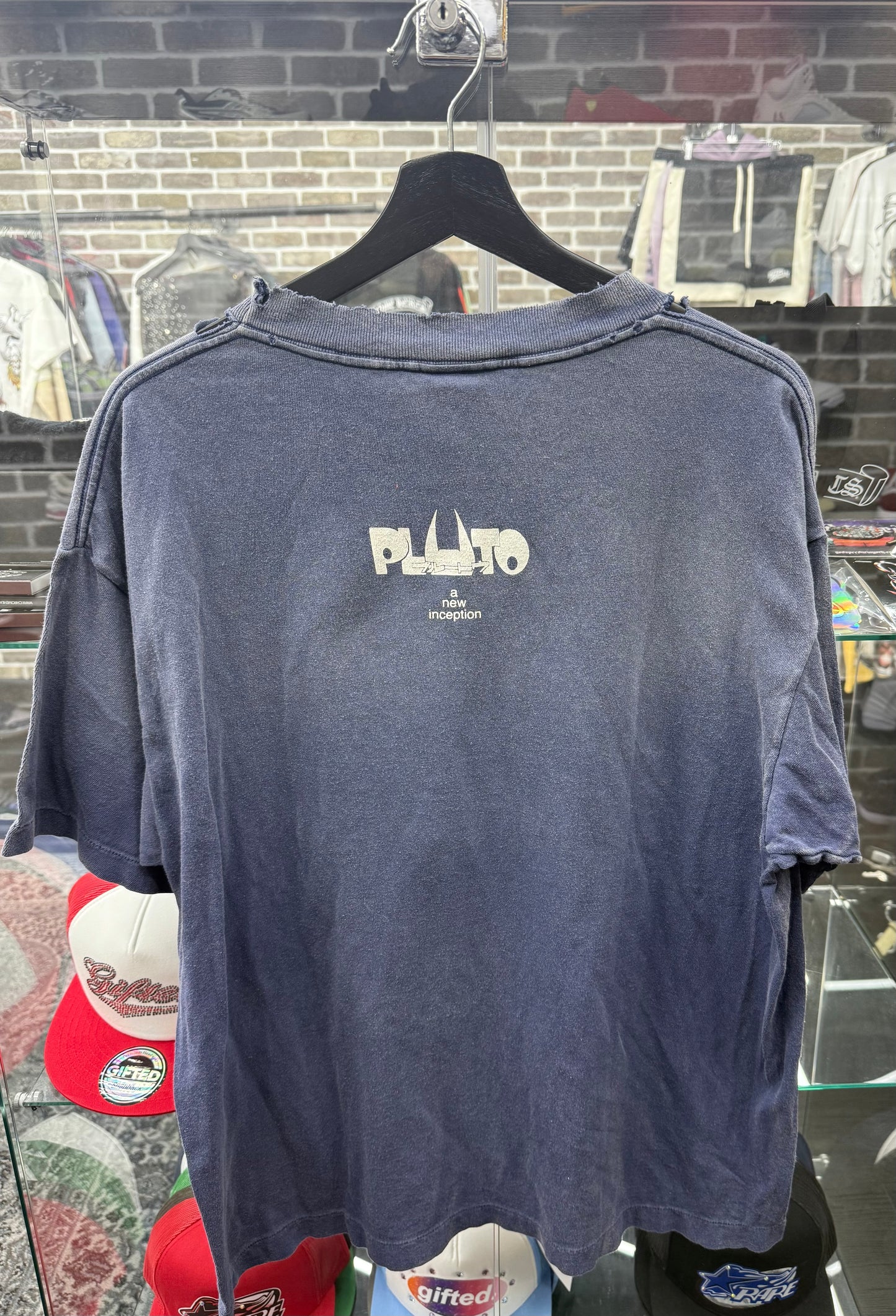 Saint Michael Distressed Pluto Navy Tee