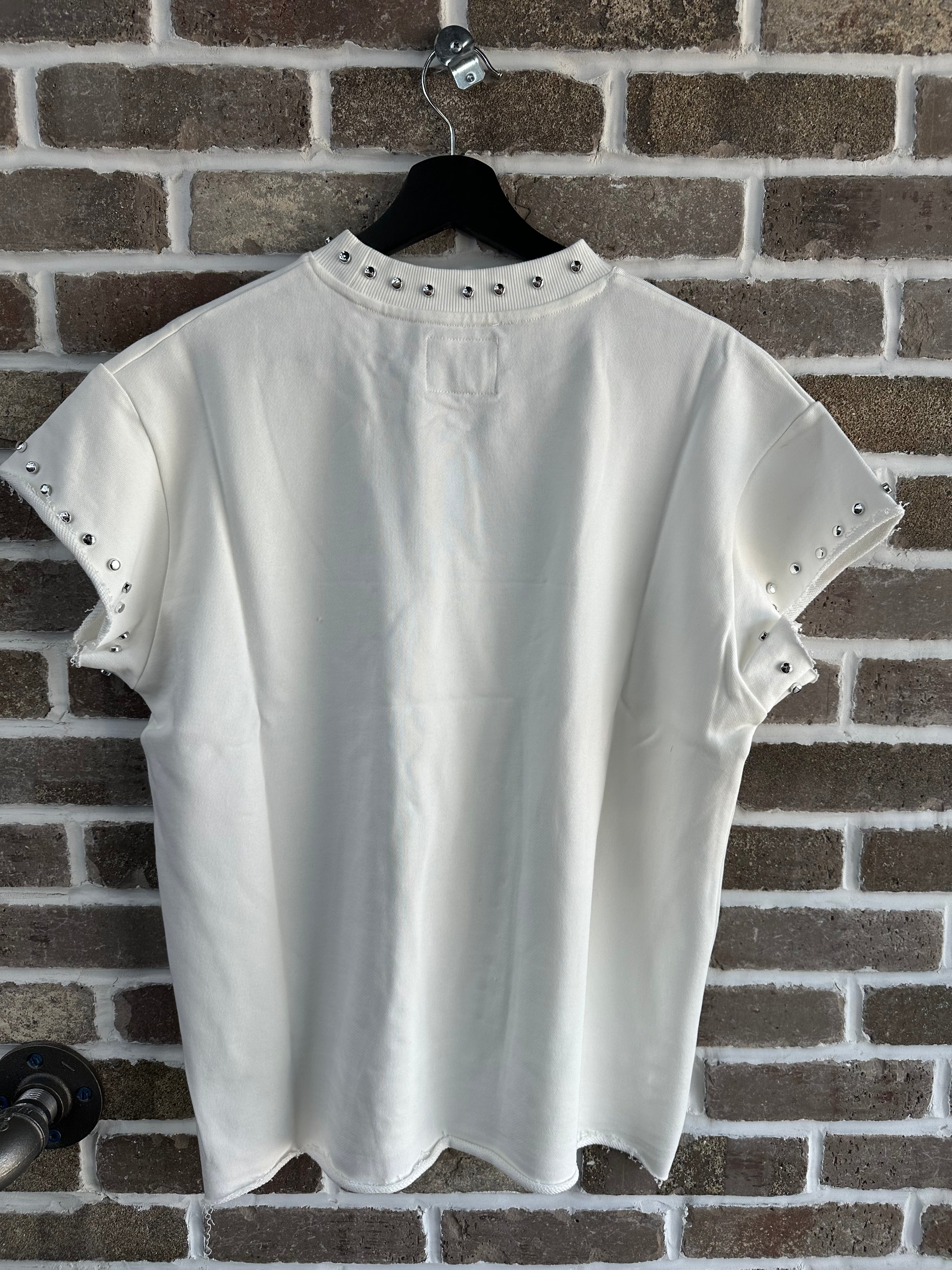 Floor914 Crimson Cutoff White Tee