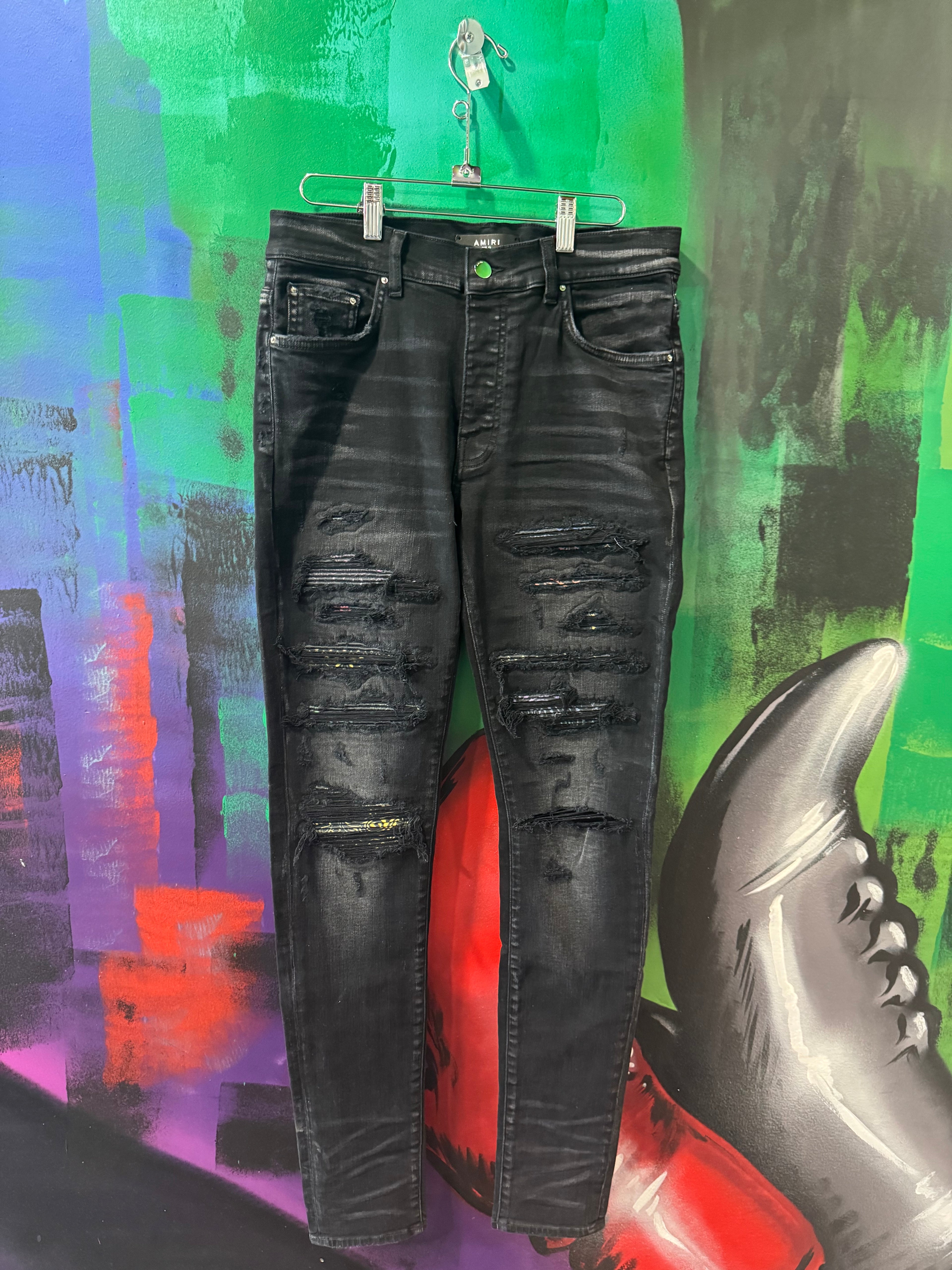 Amiri Black Rainbow Paisley Thrasher Jeans