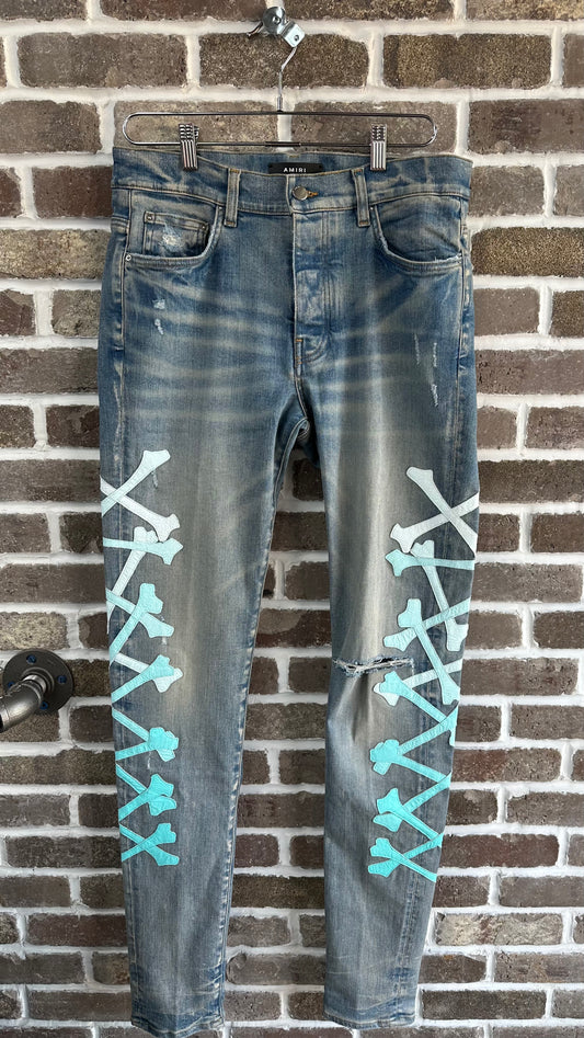 Amiri Light Wash Miami Light Turquoise Bones Jeans