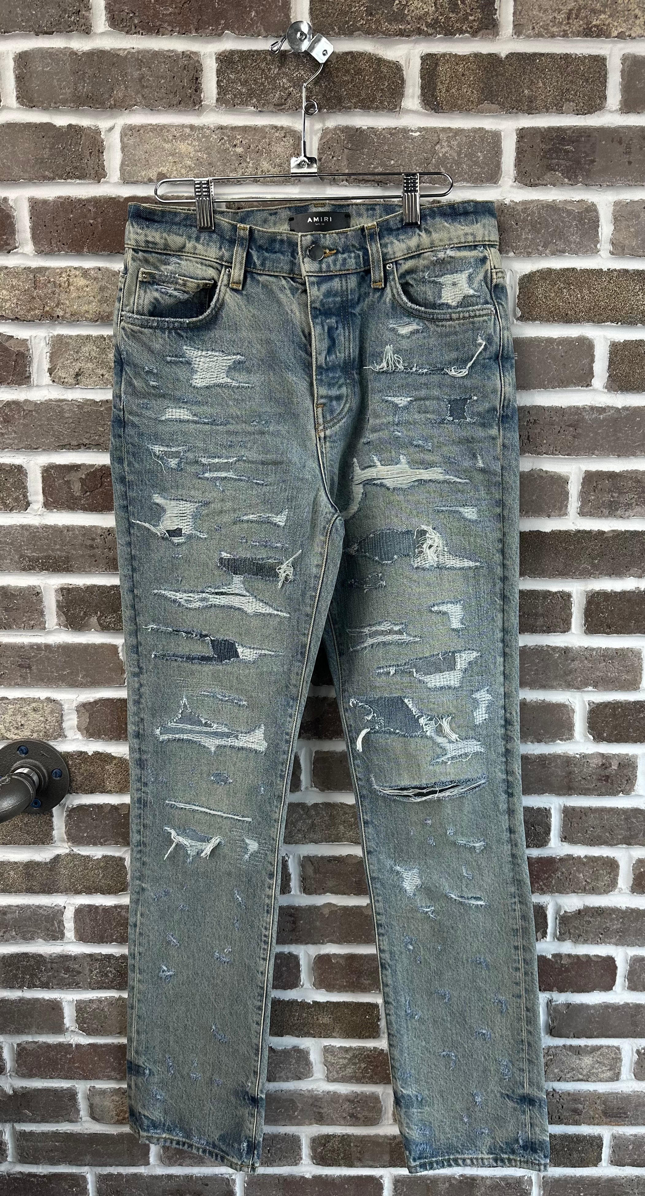 Amiri Straight Fit Ripped Denim Jeans