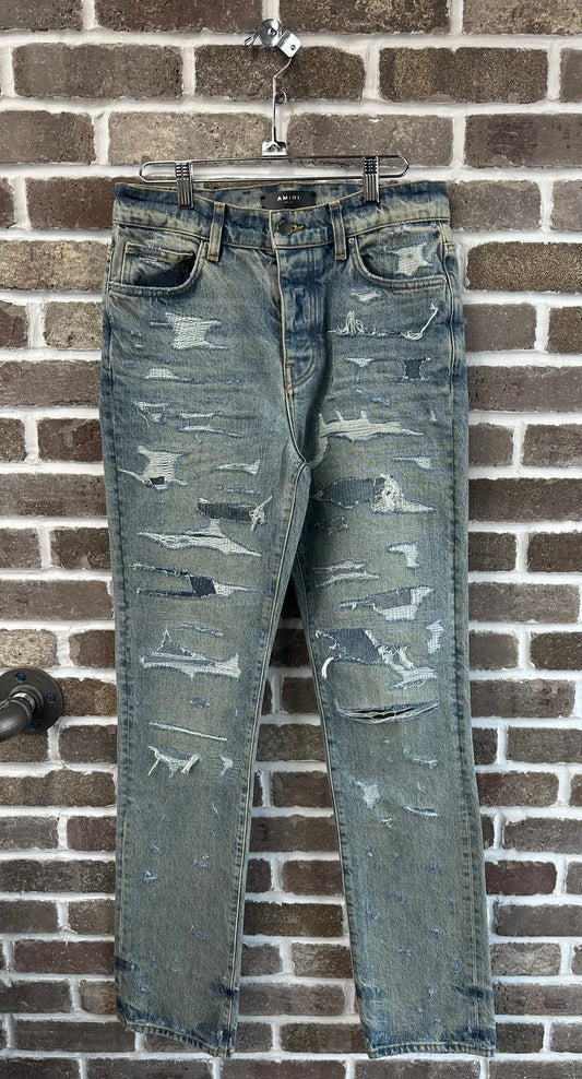 Amiri Straight Fit Ripped Denim Jeans