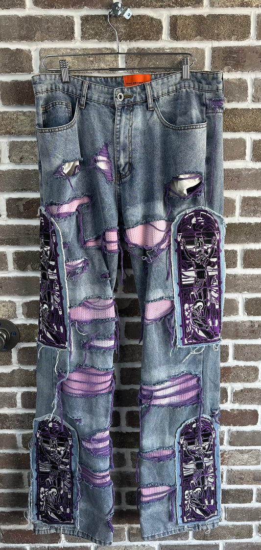 Who Decides War Light Wash Purple Patch Jeans