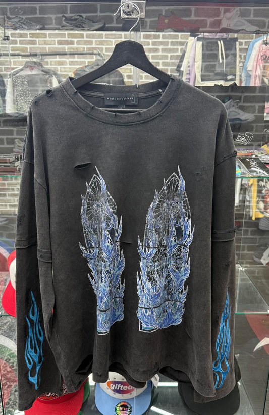 Who Decides War Flame Glass Black & Blue Thermal Longsleeve
