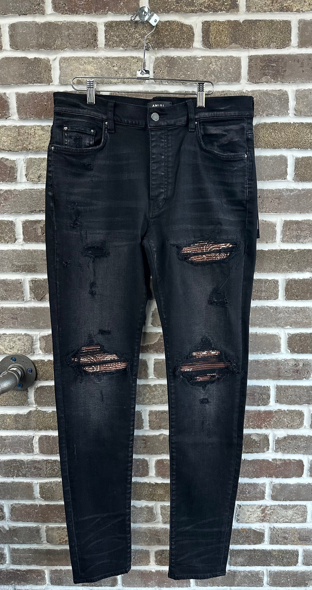 Amiri MX1 Brown Paisley Patches Jeans