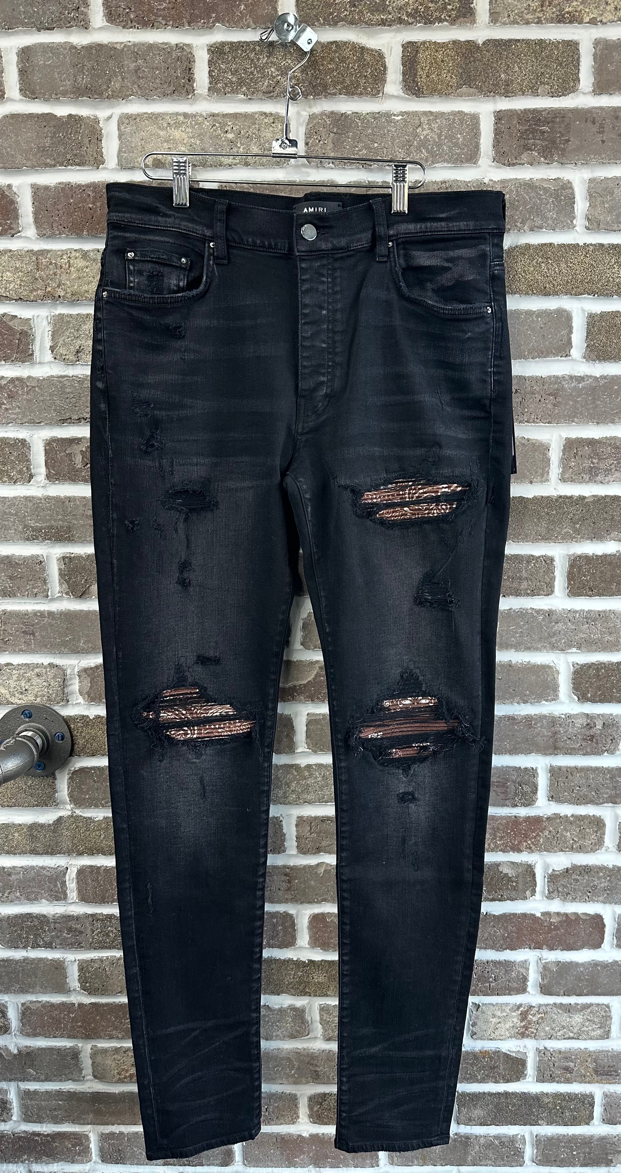 Amiri MX1 Brown Paisley Patches Jeans