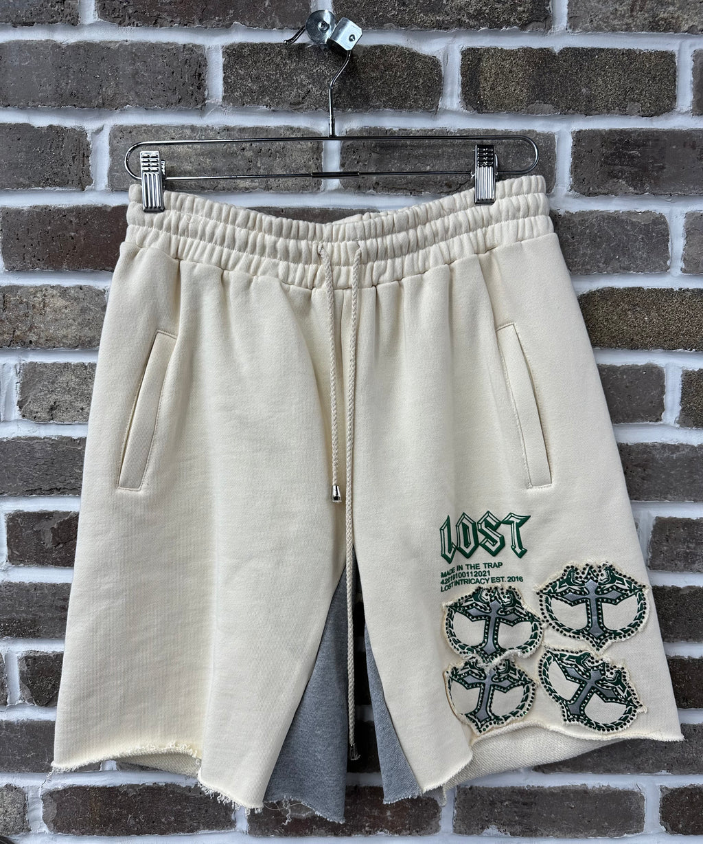 Lost Intricacy Rhinestone Creme/Green Mitt Shorts