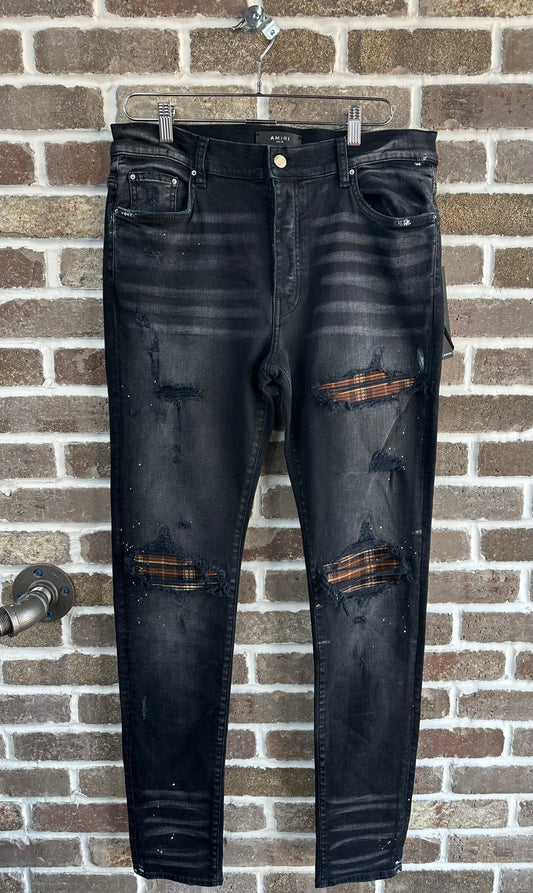 Amiri MX1 Brown Plaid Patch Jeans