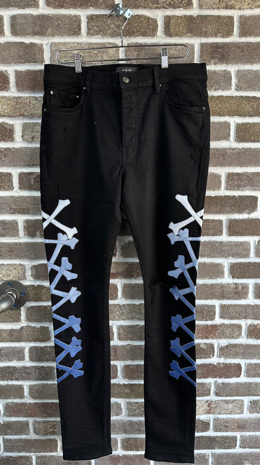 Amiri Black Blue Gradient Bones Jeans