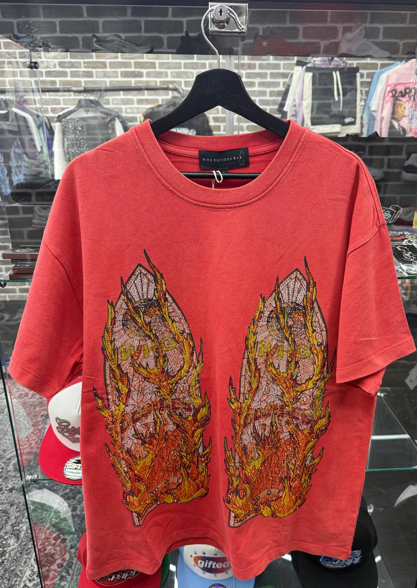 Who Decides War Flame Glass Rhinestone Red Tee
