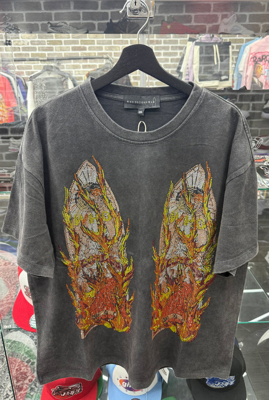 Who Decides War Flame Glass Rhinestone Black Tee