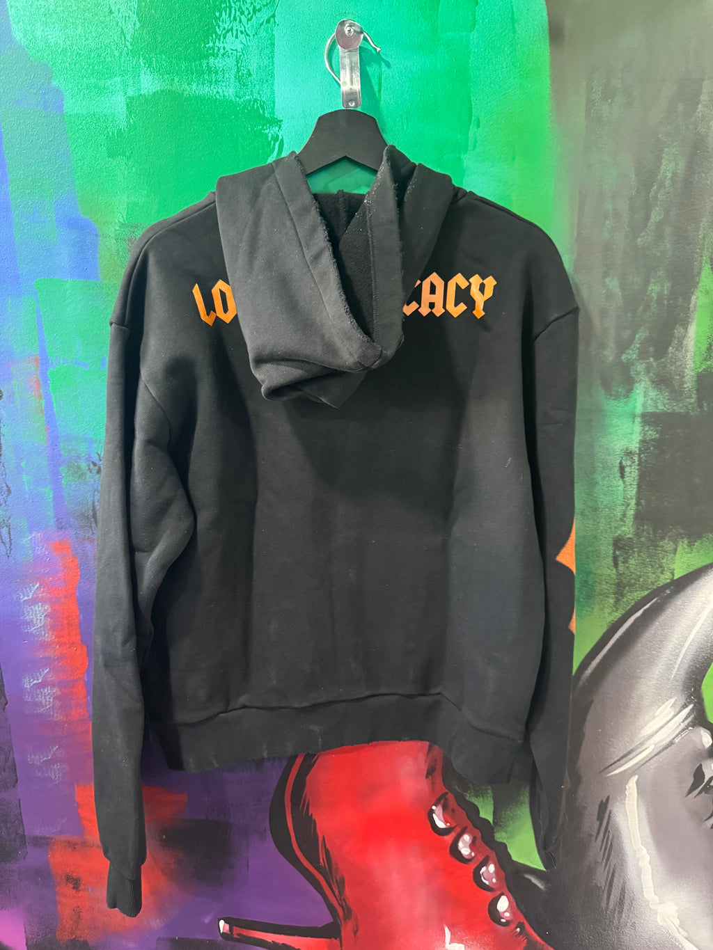 Lost Intricacy Skull Bound Orange Print Black Zip Up Hoodie