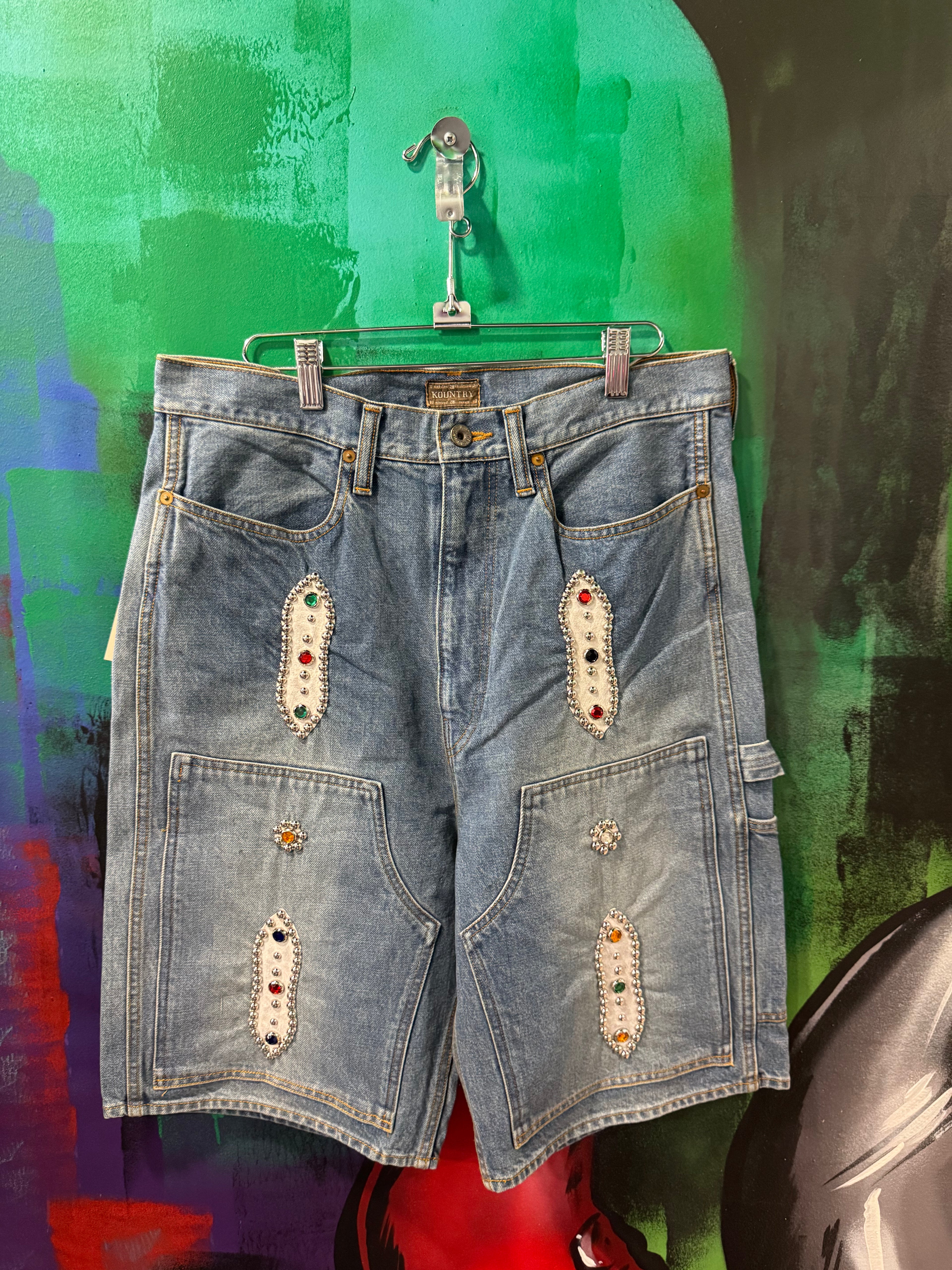 Kapital Studded 14OZ Indigo Jean Shorts