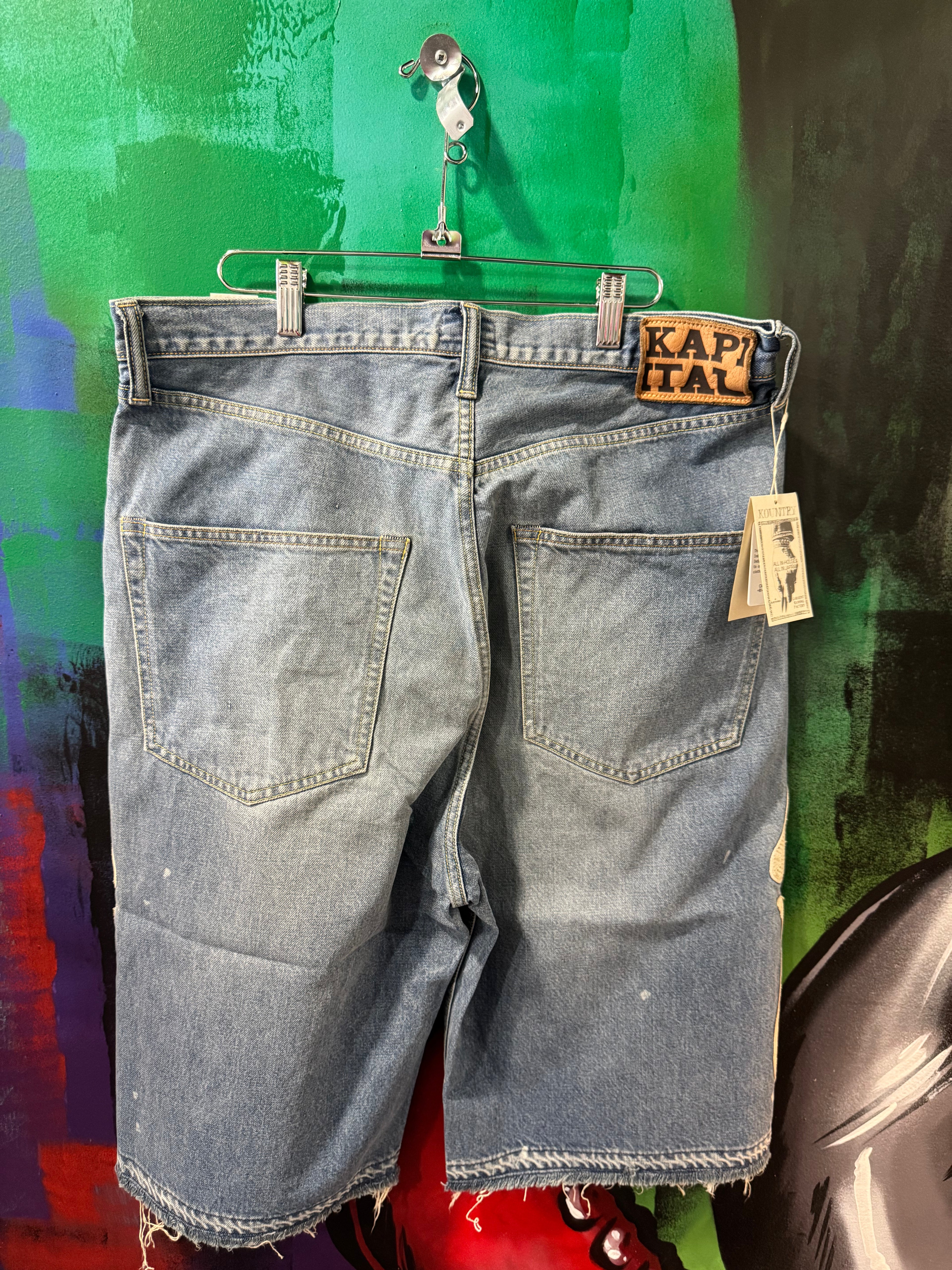 Kapital Bone Embroidery Light Wash Jean Shorts