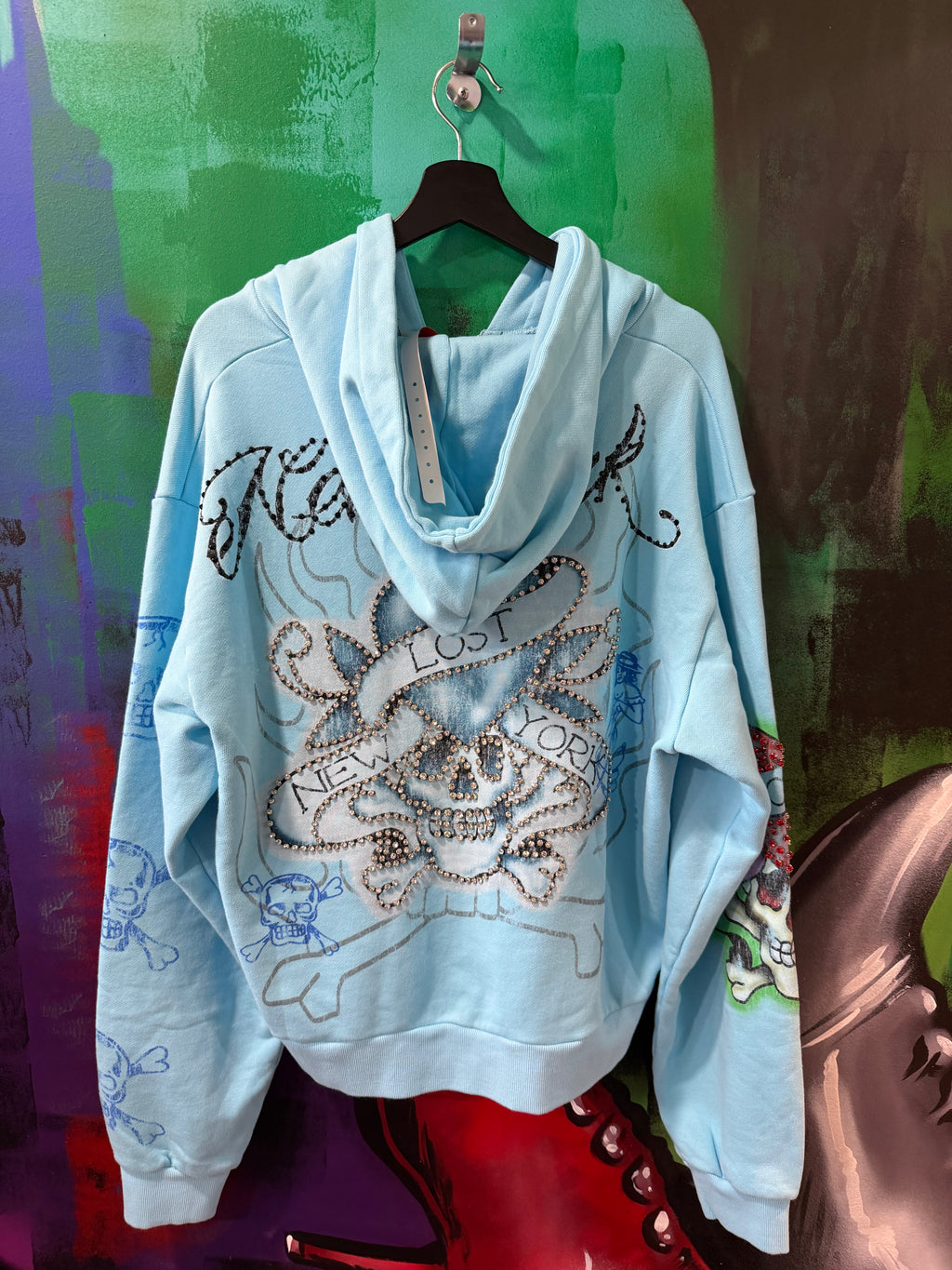 Lost Intricacy Ink & Bones Light Blue Zip Up Hoodie