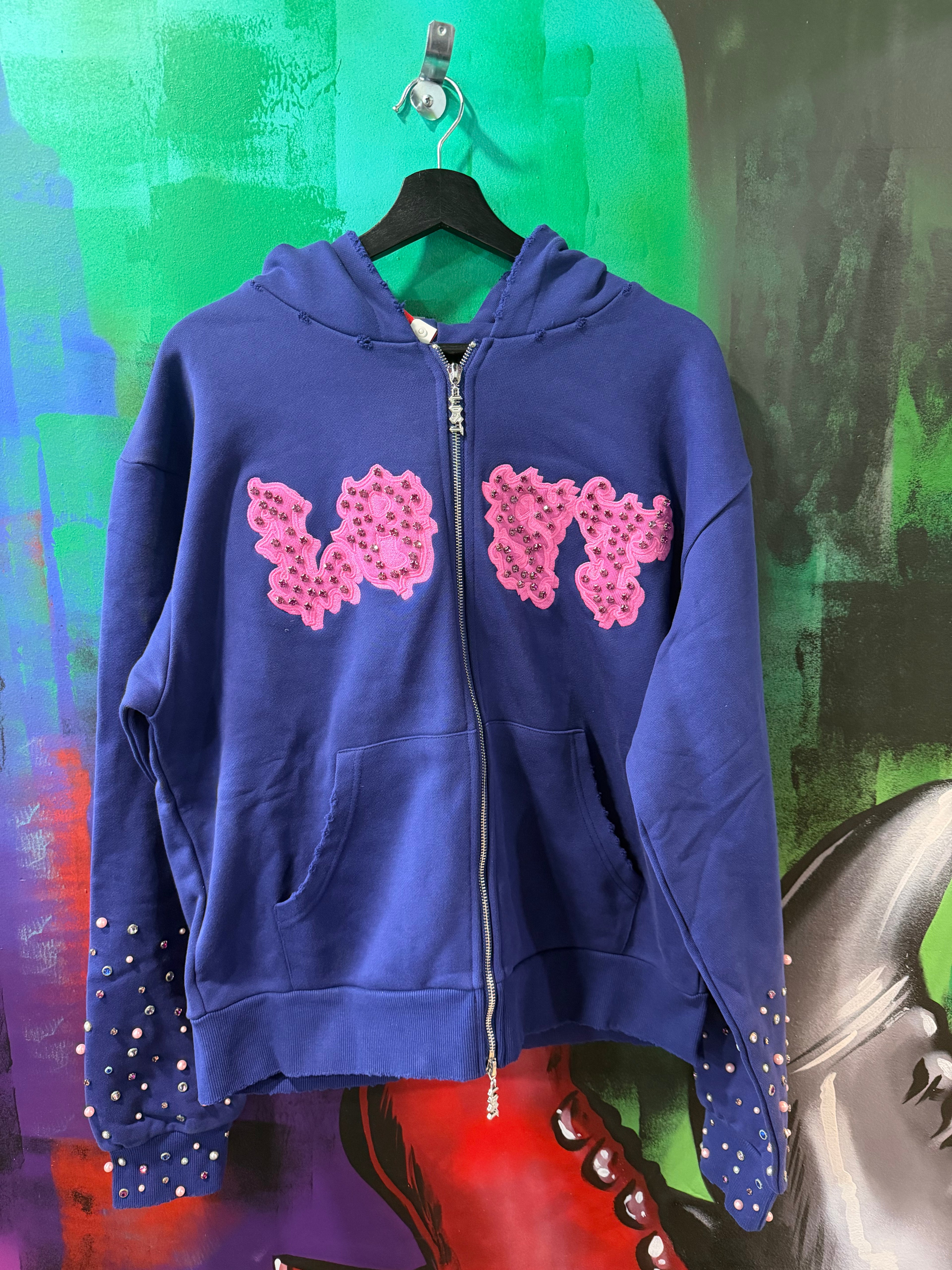 Lost Intricacy Patch Navy & Pink Zip Up Hoodie