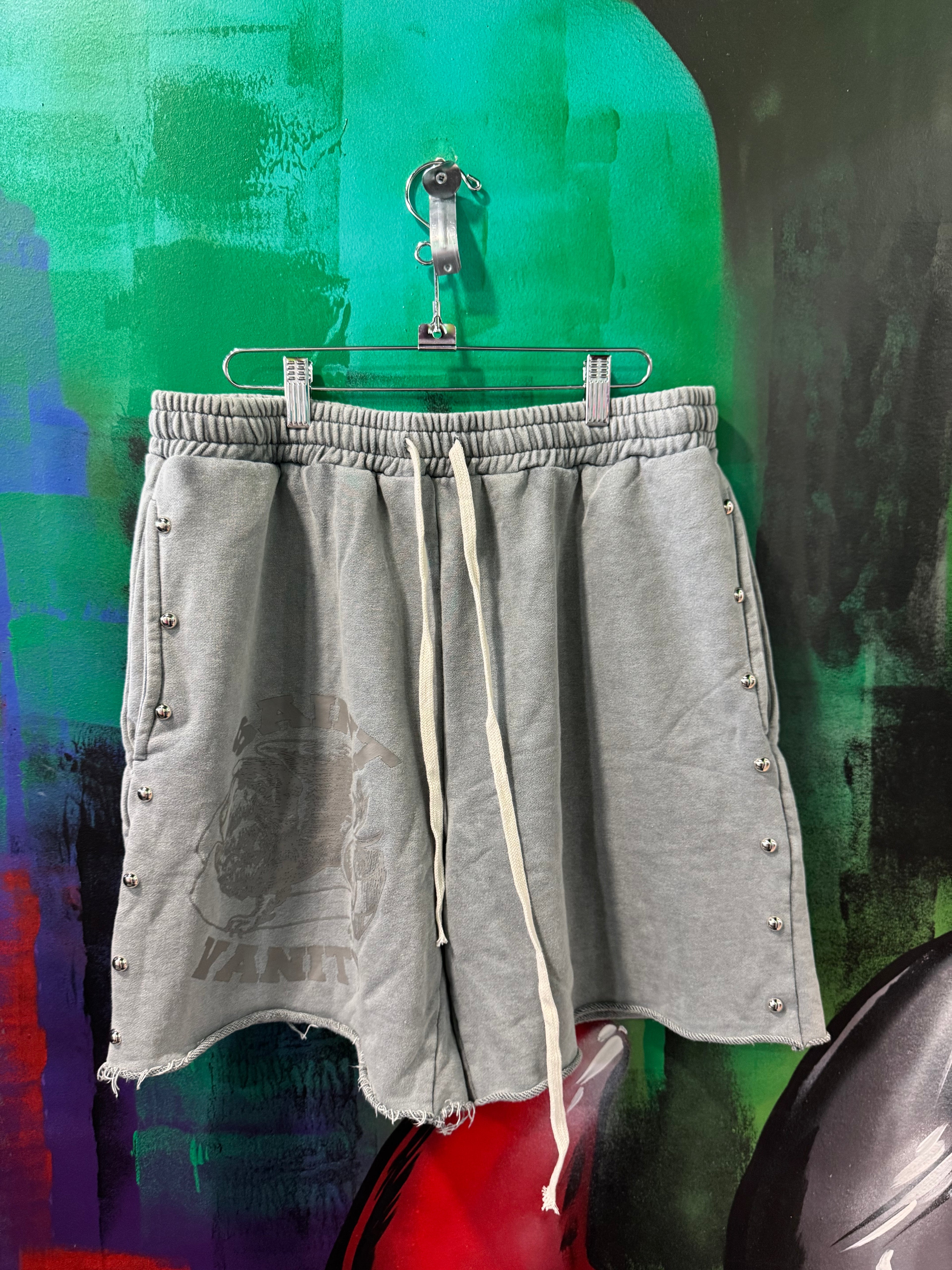 Saint Vanity Terry Cloth Grey Studded Shorts