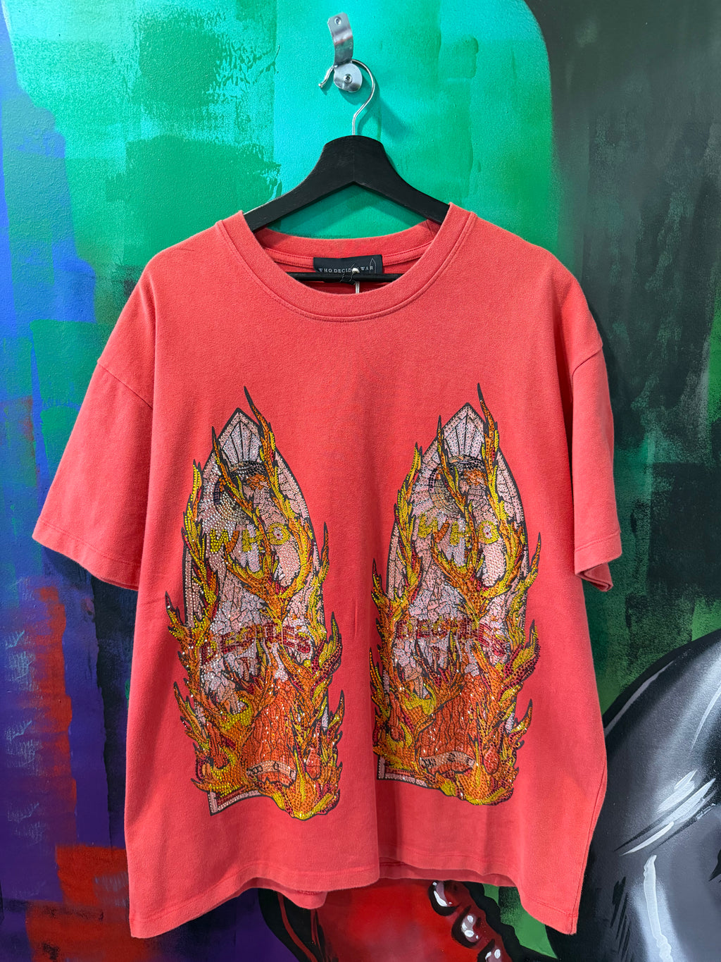 Who Decides War Flame Glass Rhinestone Red Tee