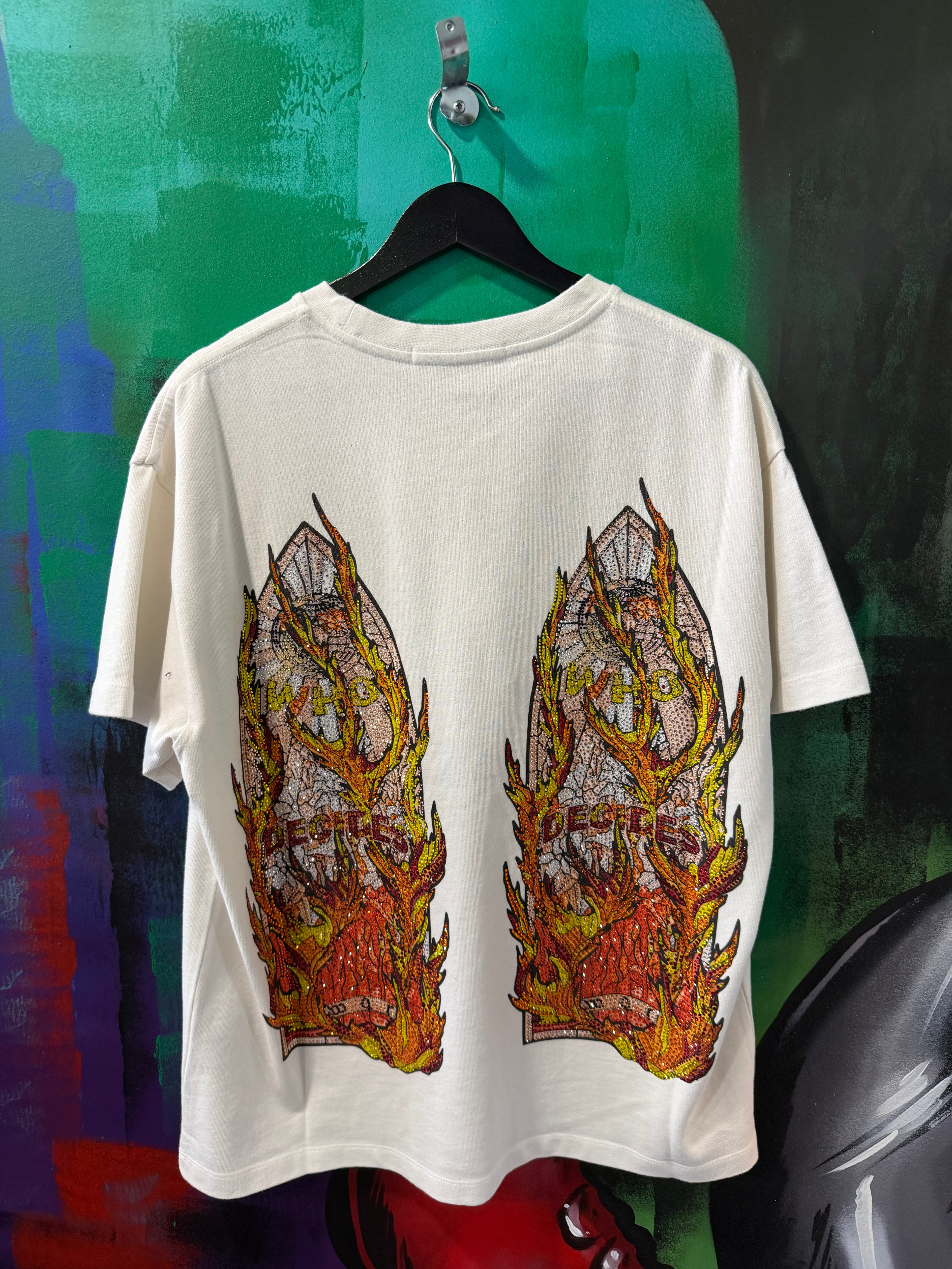 Who Decides War Flame Glass Rhinestone White Tee
