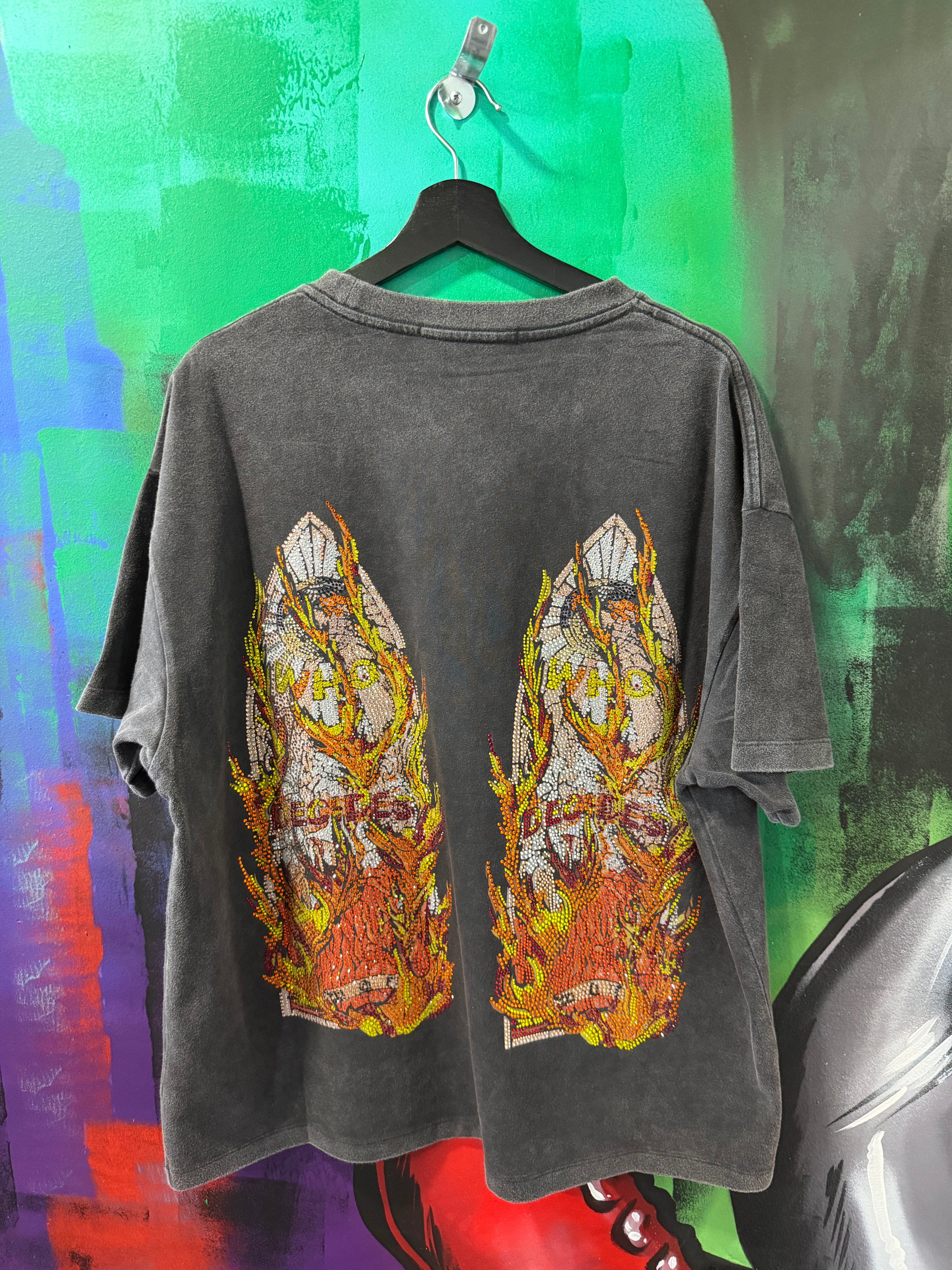 Who Decides War Flame Glass Rhinestone Black Tee