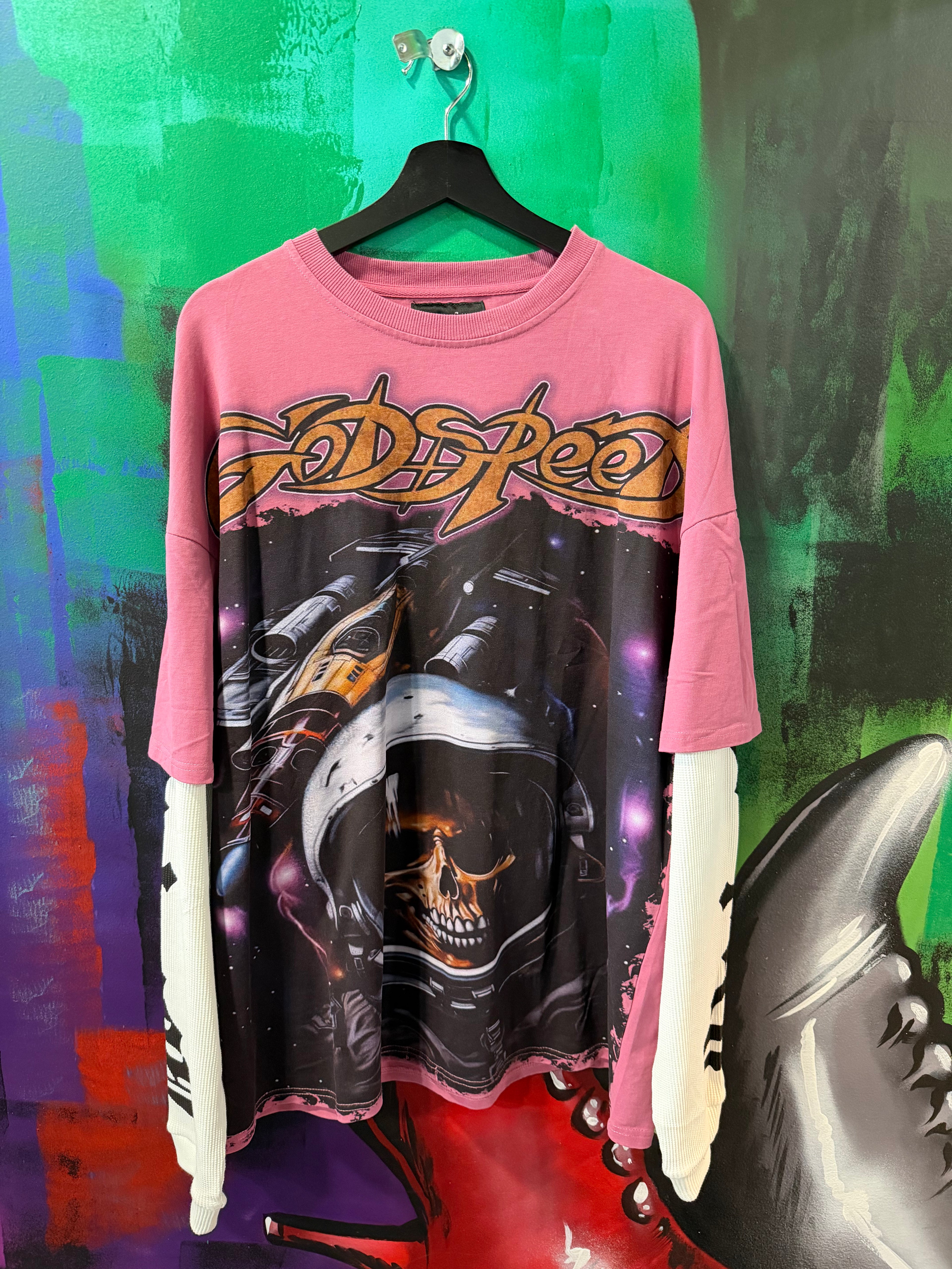 Godspeed Space Traveler Layered Longsleeve Pink Tee