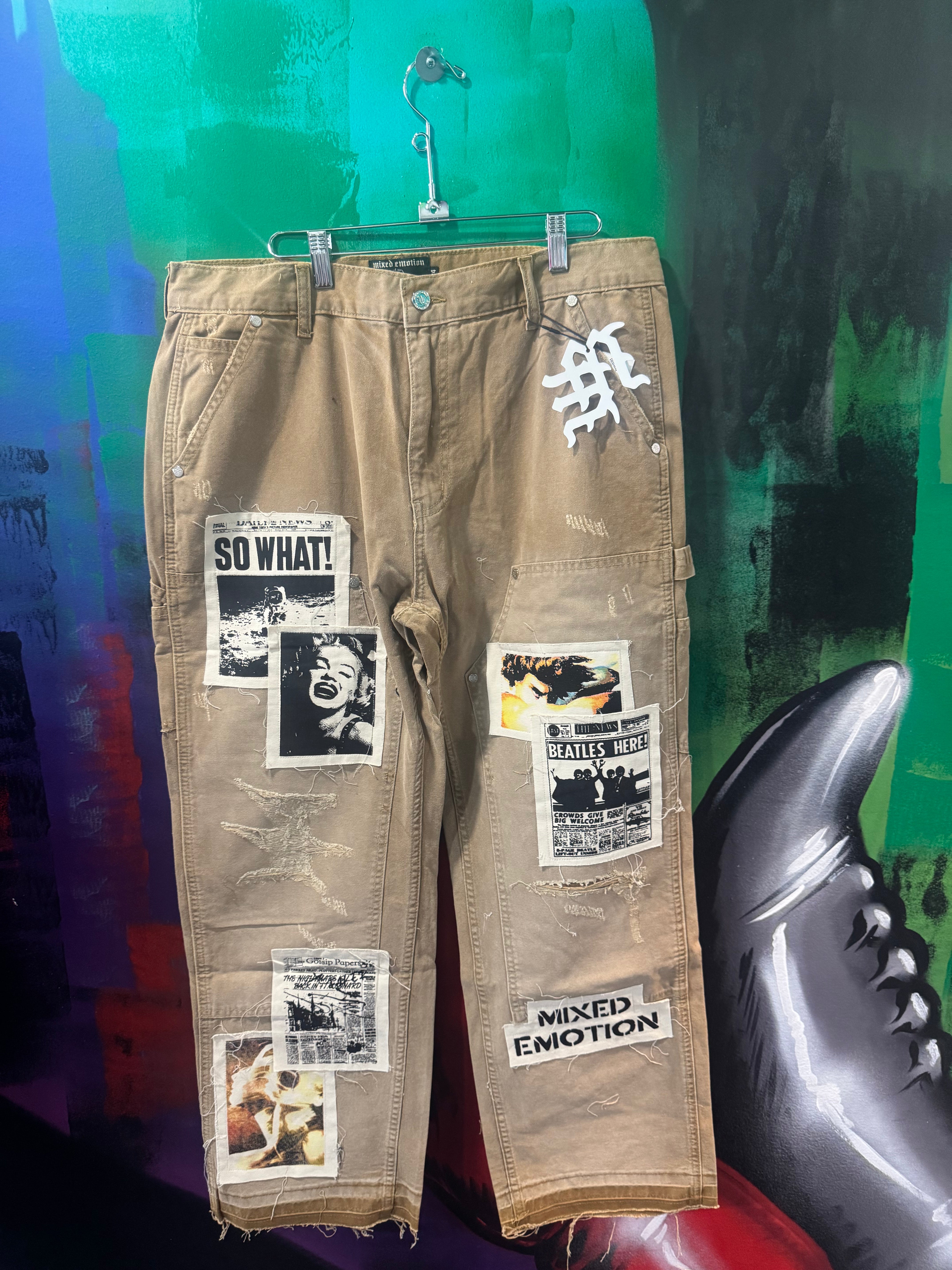 Mixed Emotion Brown Newspaper Carpenter Jeans