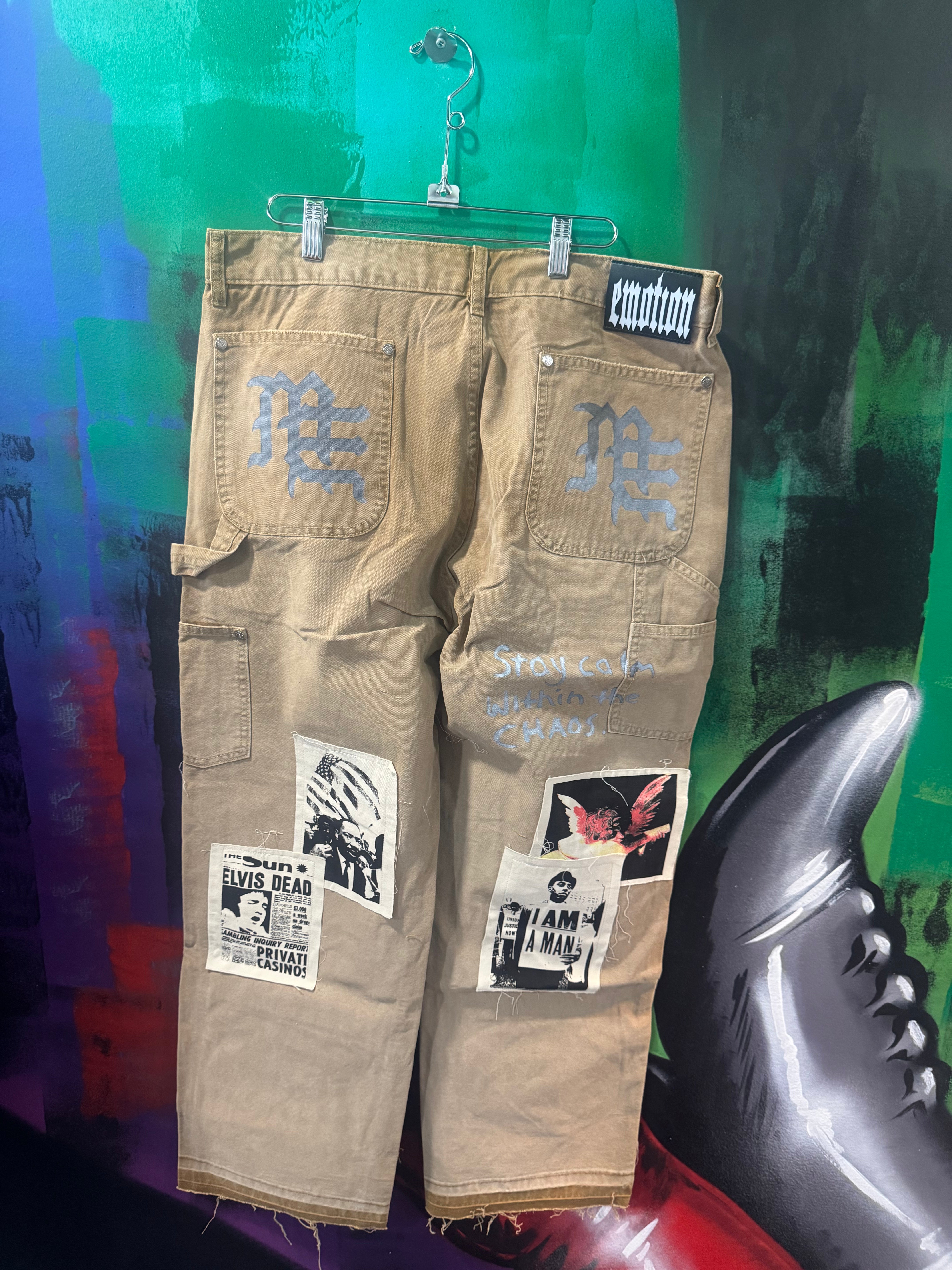Mixed Emotion Brown Newspaper Carpenter Jeans