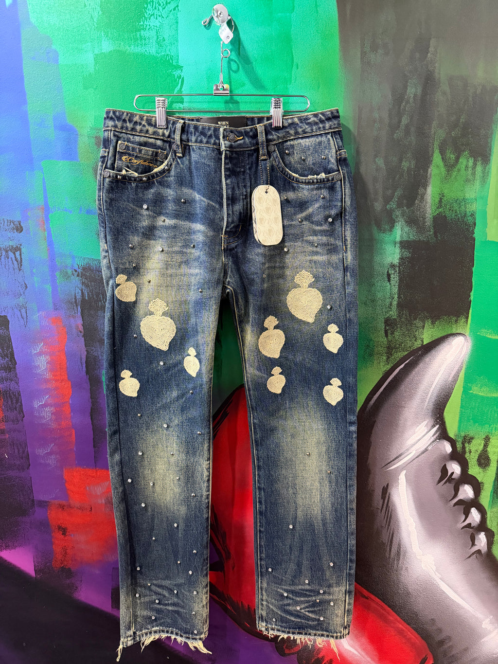 When Smoke Clears Dark Blue Sandblast Jeans