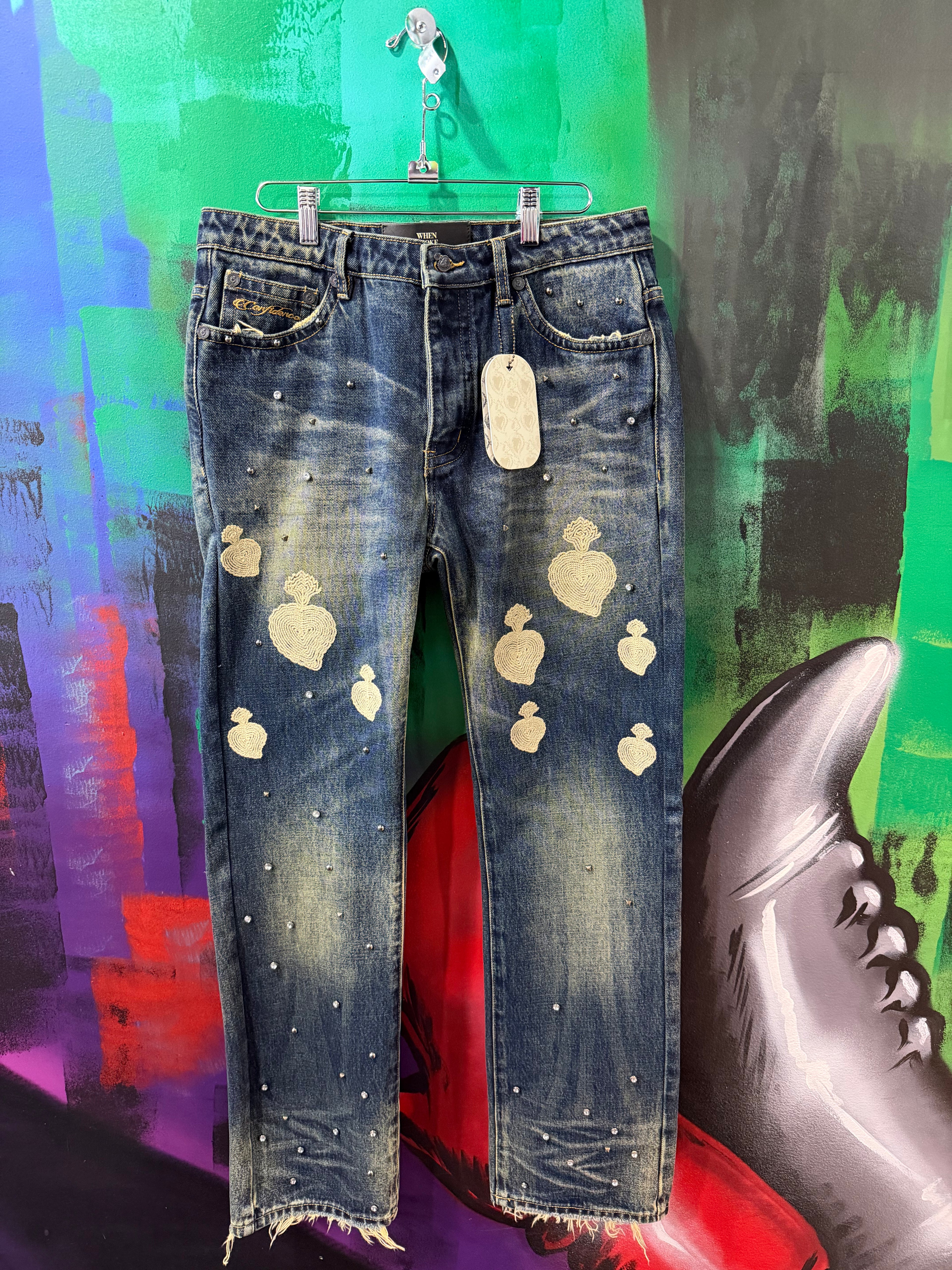 When Smoke Clears Dark Blue Sandblast Jeans