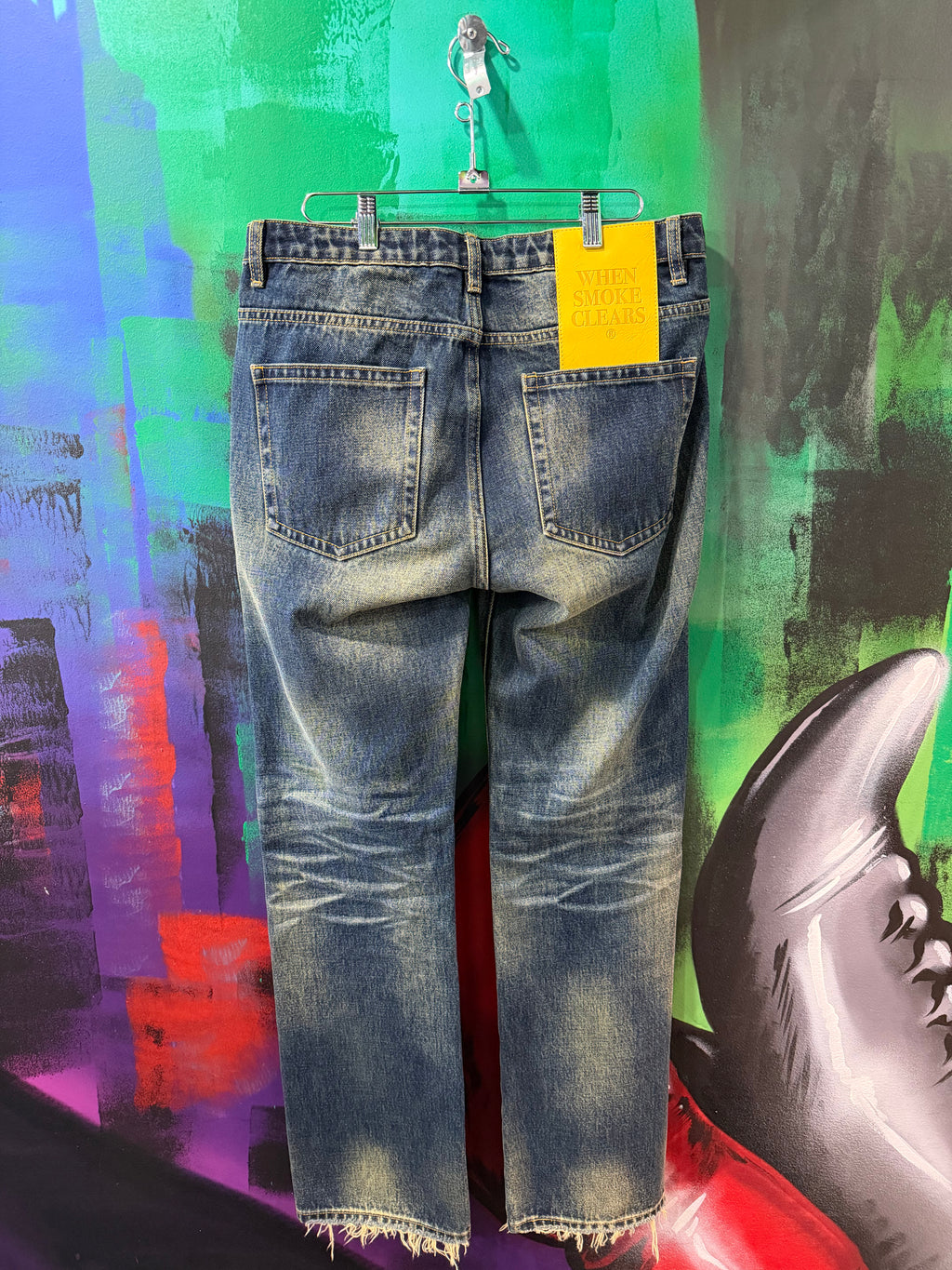 When Smoke Clears Dark Blue Sandblast Jeans