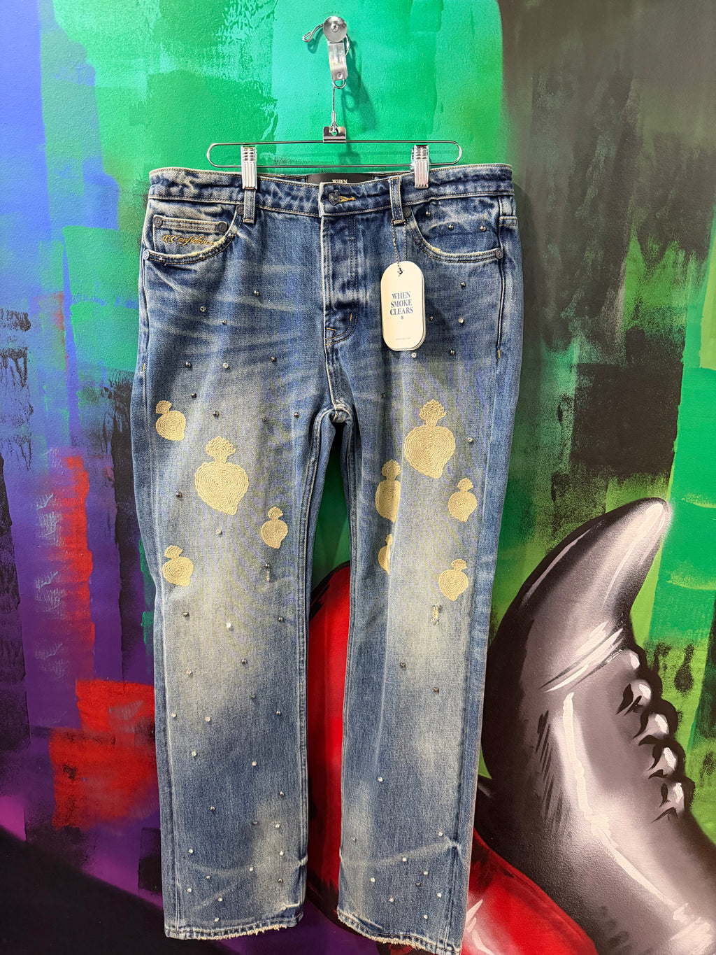 When Smoke Clears Light Wash / Tan Jeans