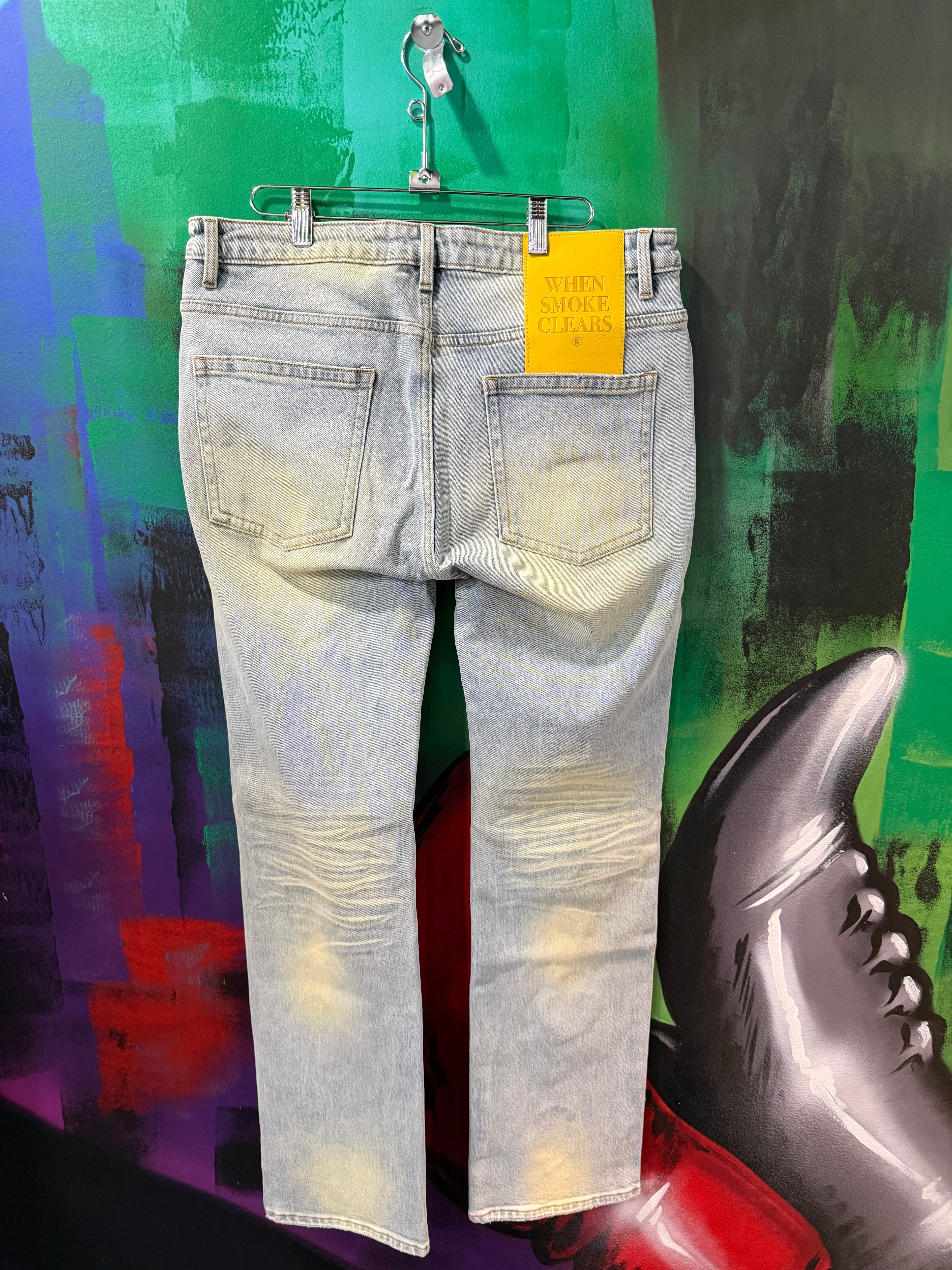 When Smoke Clears Light Wash Blue / Clear Diamond Denim Jeans