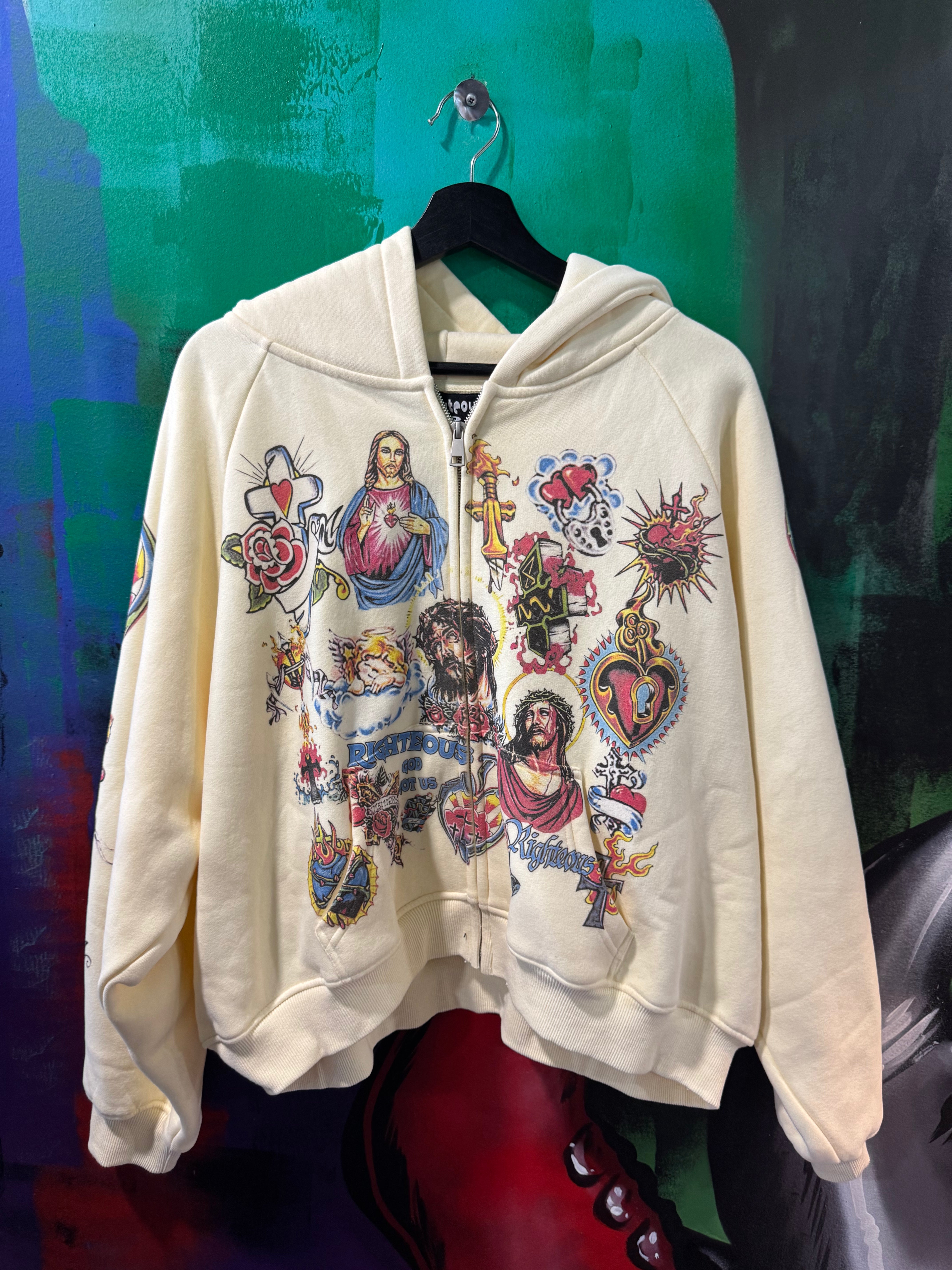 We Are Righteous "Risen King" Cream Zip Up Hoodie