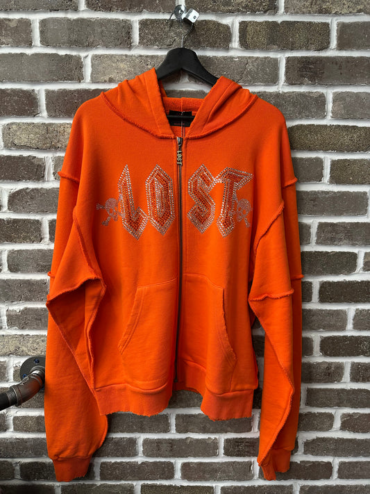 Lost Intricacy Orange Rhinestone Zip Up Hoodie