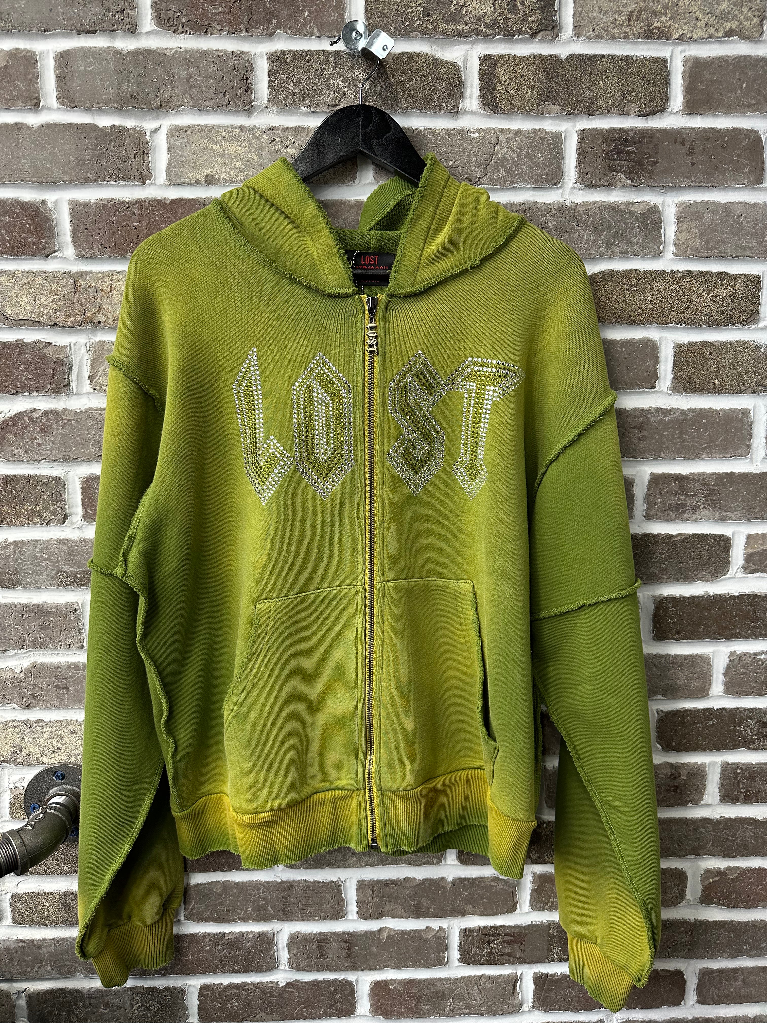 Lost Intricacy Green Rhinestone Zip Up Hoodie