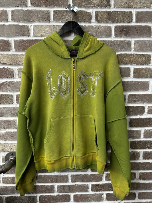 Lost Intricacy Green Rhinestone Zip Up Hoodie