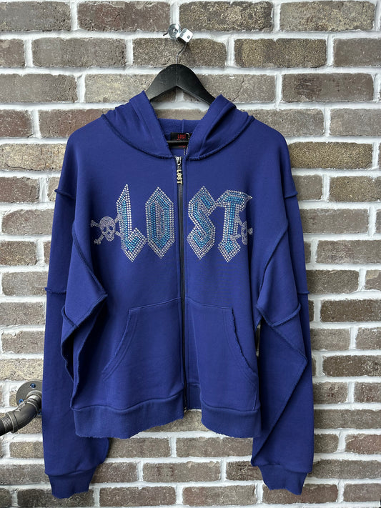 Lost Intricacy Navy Blue Rhinestone Zip Up Hoodie