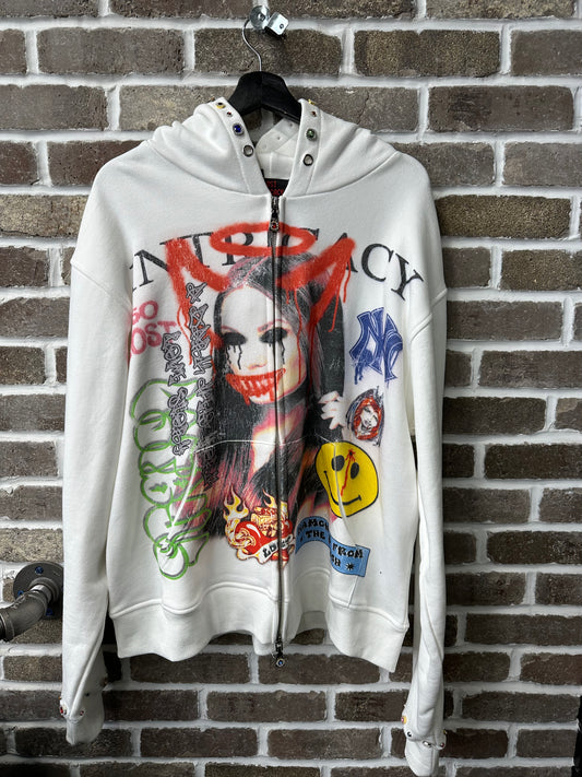 Lost Intricacy White Front Page Mag Zip Up Hoodie