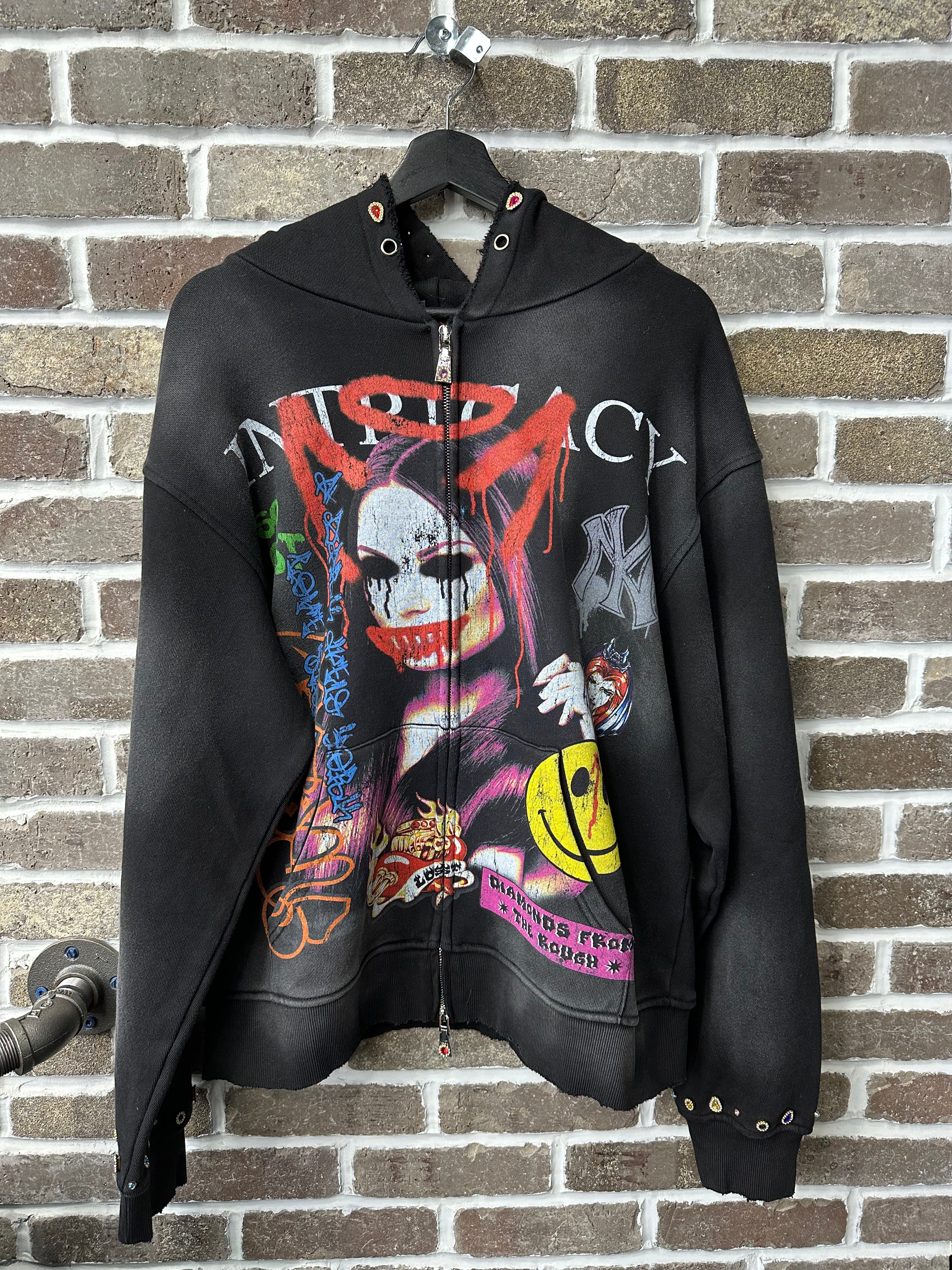 Lost Intricacy Black Front Page Mag Zip Up Hoodie