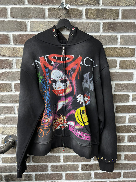 Lost Intricacy Black Front Page Mag Zip Up Hoodie