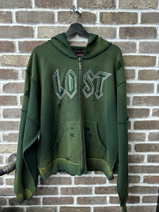 Lost Intricacy Emerald Rhinestone Zip Up Hoodie