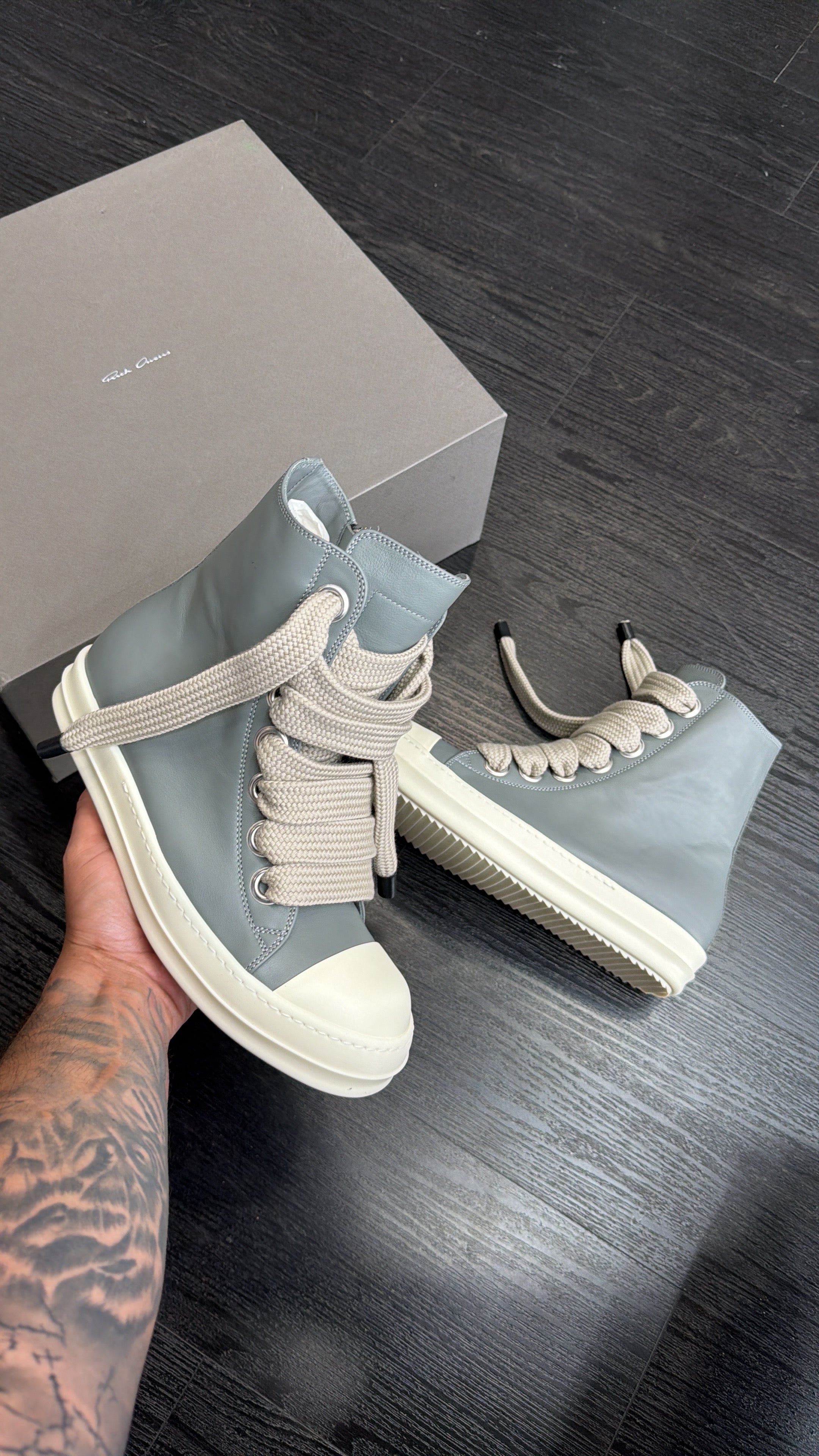 Rick Owens Jumbo Lace Hi Washed Indigo/Milk