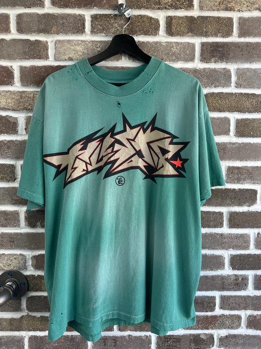 Hellstar Cracked Logo Distress Tee Green